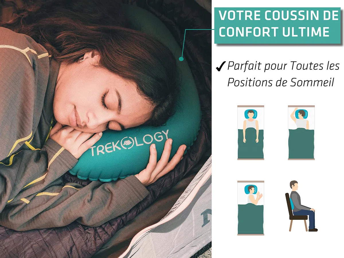 TREKOLOGY Aluft 2.0 Ultralight Gonflable Oreiller Camping - Coussin Gonflable Oreiller pour Soutien du Cou et des Lombaires Pendant Le Voyage, Camping, la Randonnée, Le Trekking - Coussin de Plage