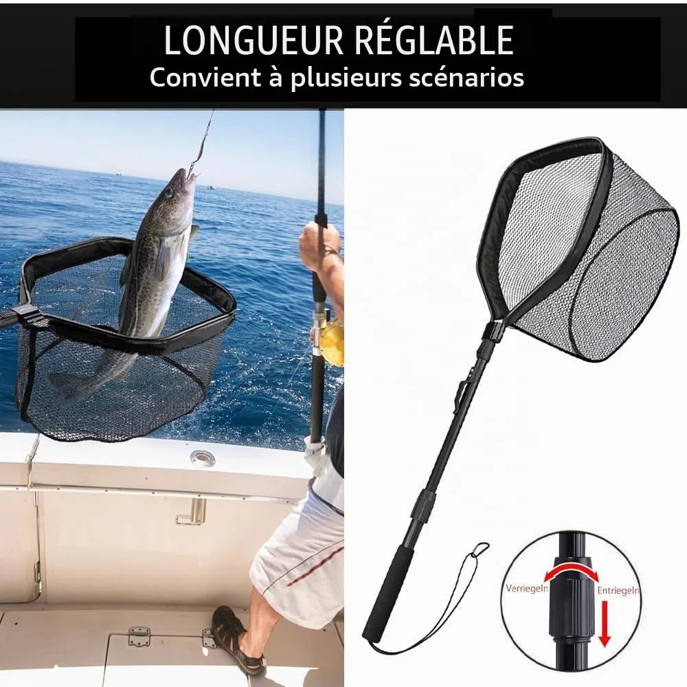 épuisette télescopique, pliable, filet flottant pêche, épuisette caoutchouté pour attraper et desserrer facilement le poisson, adaptée aux enfants