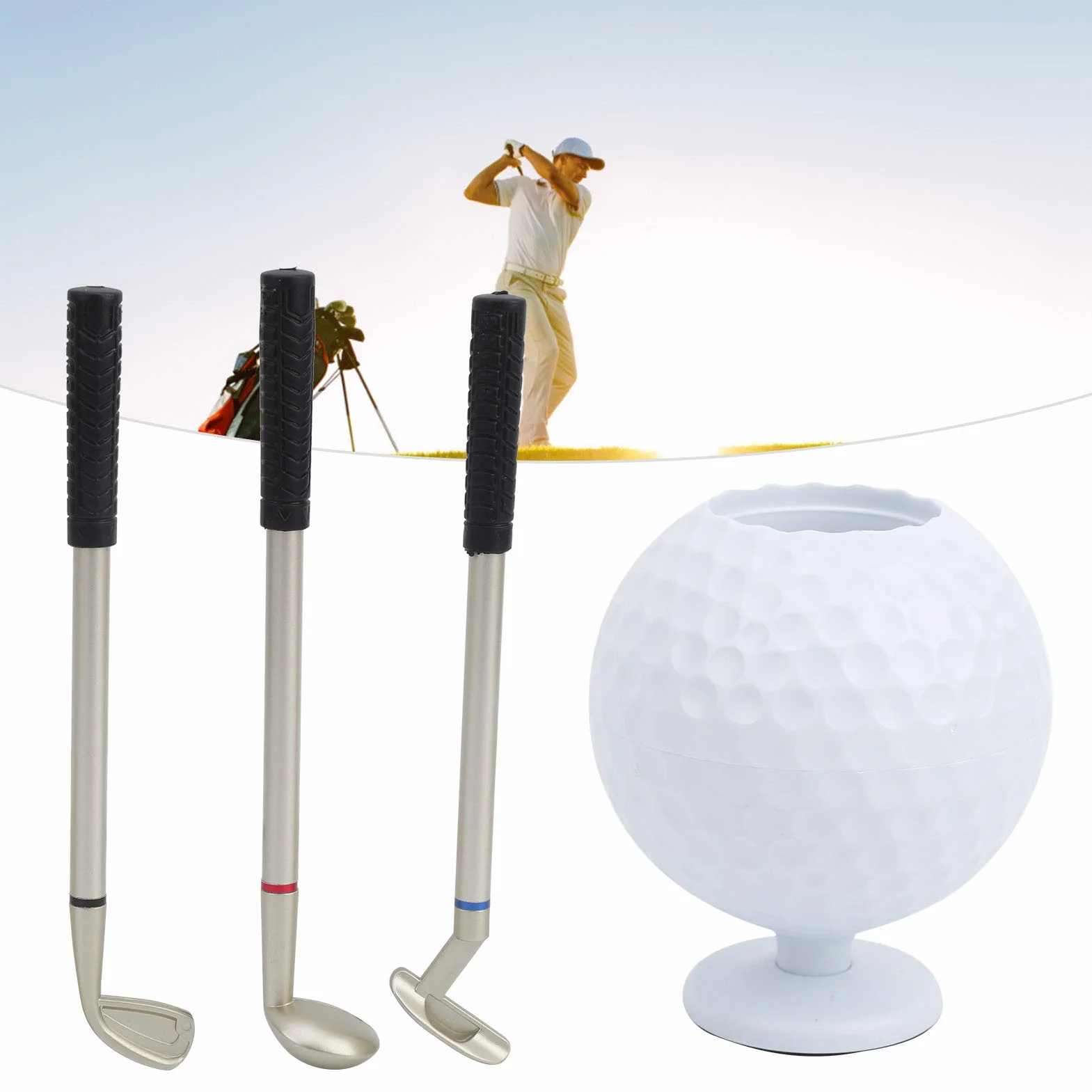 CHICIRIS Porte Stylo modèle de Balle Golf 3 stylos à Bille Bureau Mini Souvenir Noël pour Golfeur-Stylo De