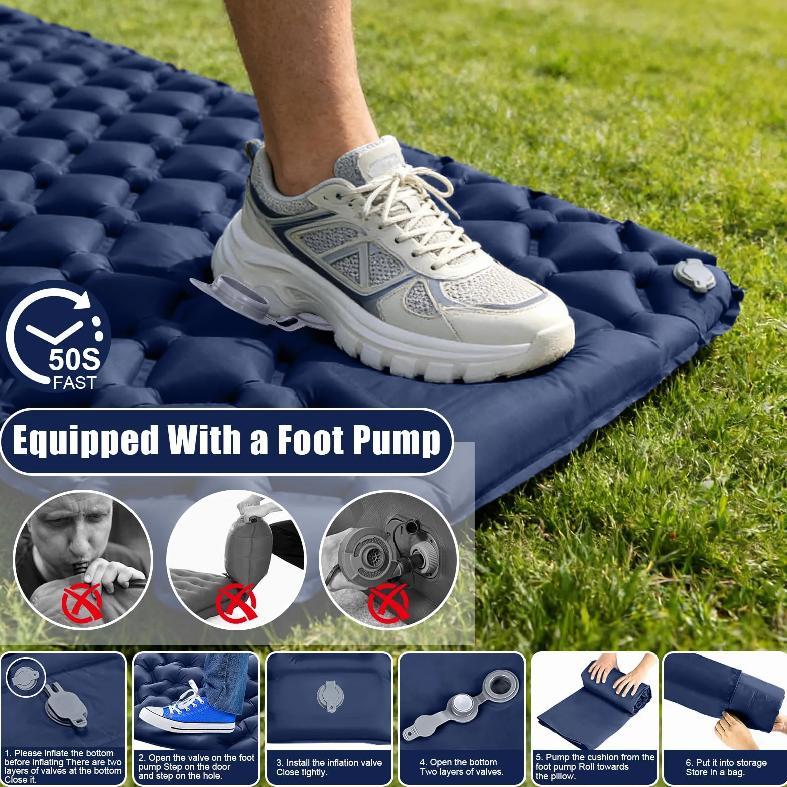 Matelas de Camping Autogonflant,Matelas Camping - Ultraléger de Matelas Gonflable avec Pompe à Pied, Portable Tapis de Matelas Pneumatique pour Plage, Voyage,Le Trekking en Plein Air