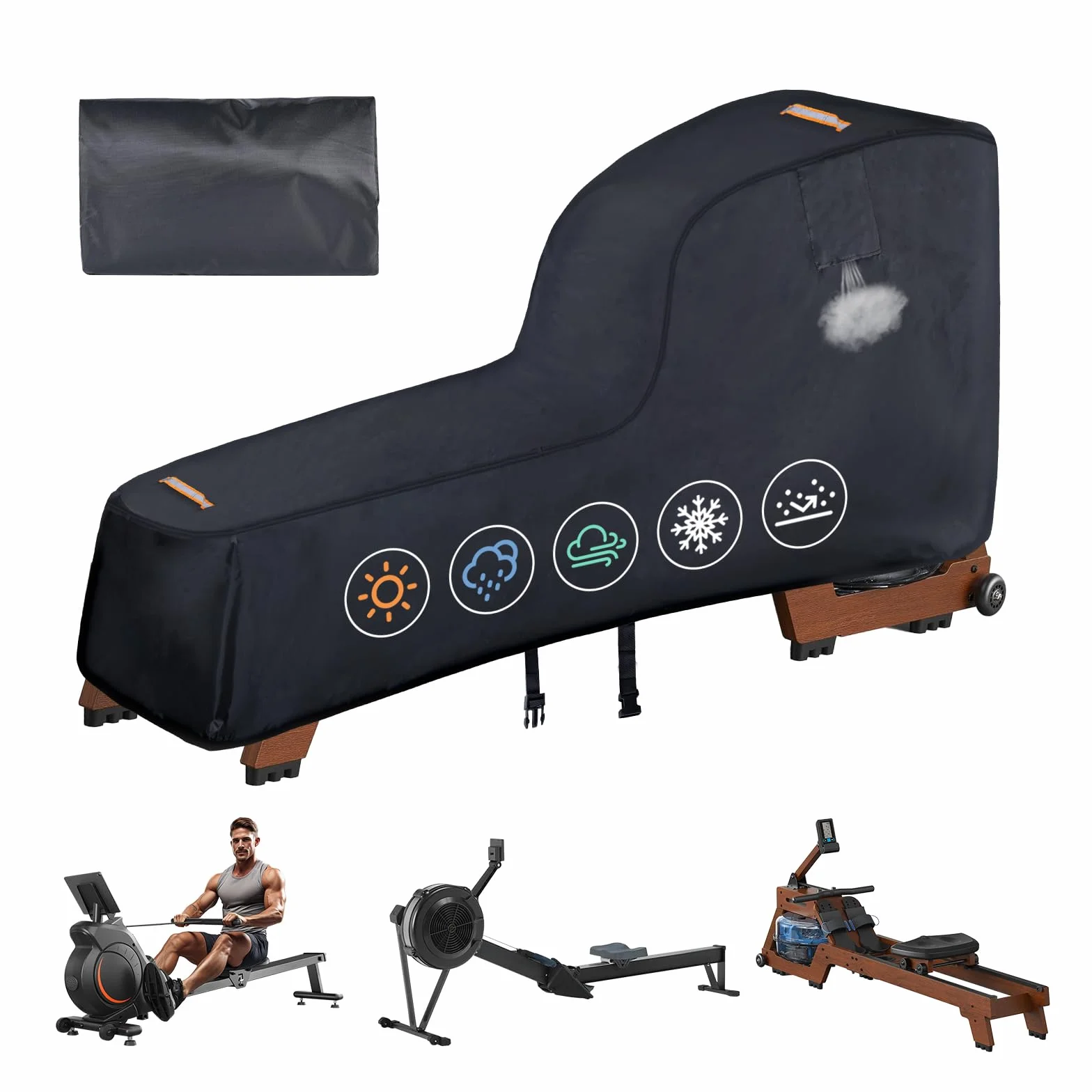 Housse de rameur, 420D robuste pour équipement de fitness Concept 2, imperméable, coupe-vent, 2 poignées, accessoires inclus