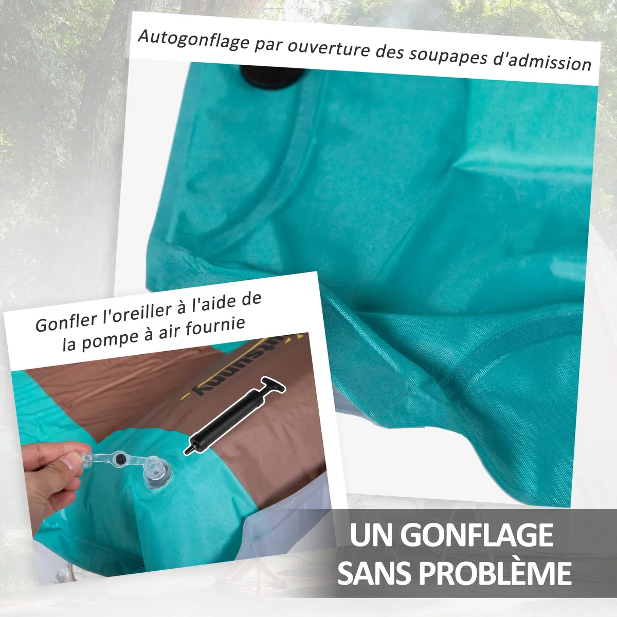 Outsunny Matelas de camping 2 personnes ultra léger avec oreiller et sac de transport Tapis de Couchage imperméable pour Randonnée, Voyage, Camping