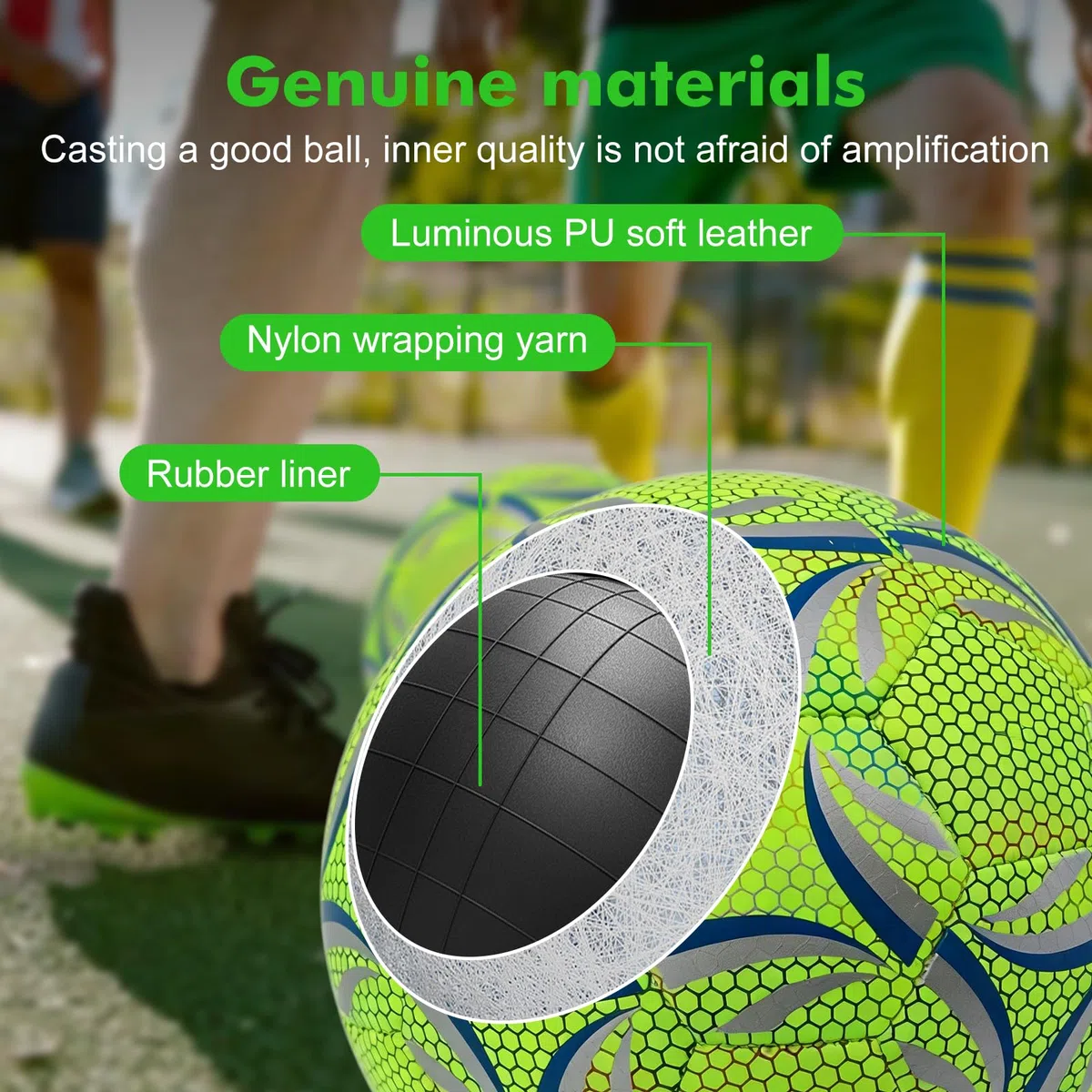 Ballon De Football Lumineux, Ballon De Football Réfléchissant,Taille 5, Ballon De Football En Fluorescence Avec Pompe,Sac De Rangement,Aiguilles De Gonflage,Sac En Filet Pour Entraînement,Jeux De Nuit
