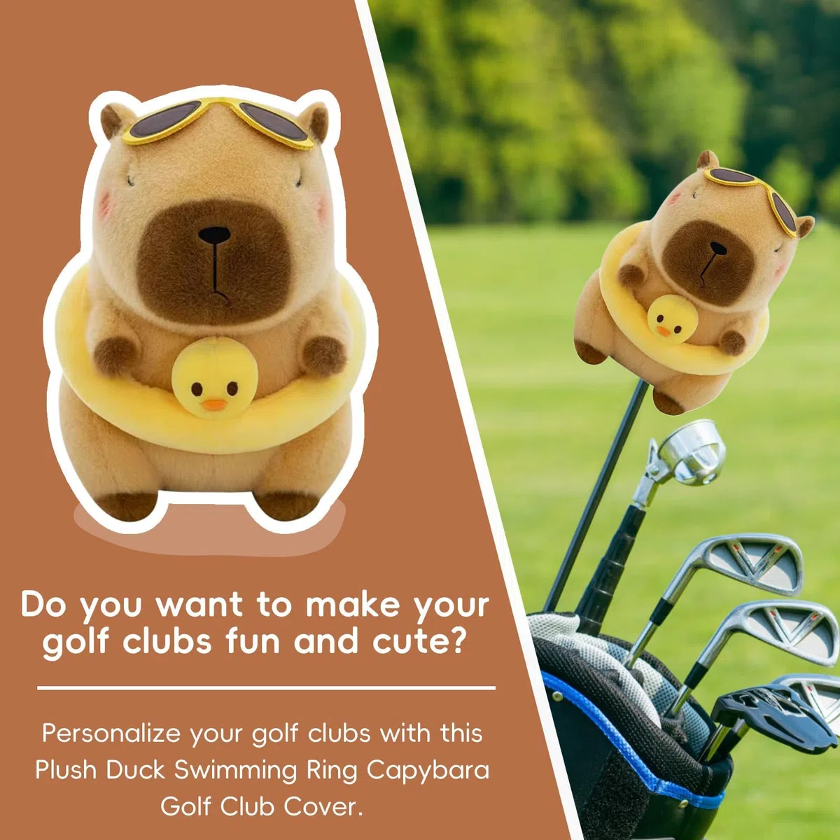 Housses de Clubs de Golf, Couvre-têtes de Clubs en Bois créatifs,Short Kangaroo Clubs de Golf Hybrides/de Parcours en Peluche Douce pour golfeurs et golfeuses