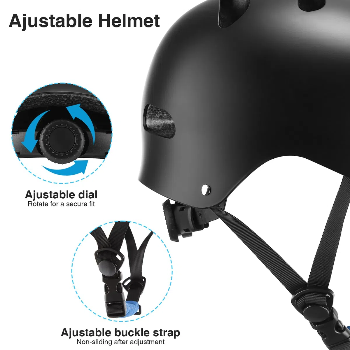 Casque de skate pour homme et femme - Robuste - Pour la vie quotidienne - Réglable - Unisexe - Casque de protection pour skateboard, scooter électrique, scooter, BMX