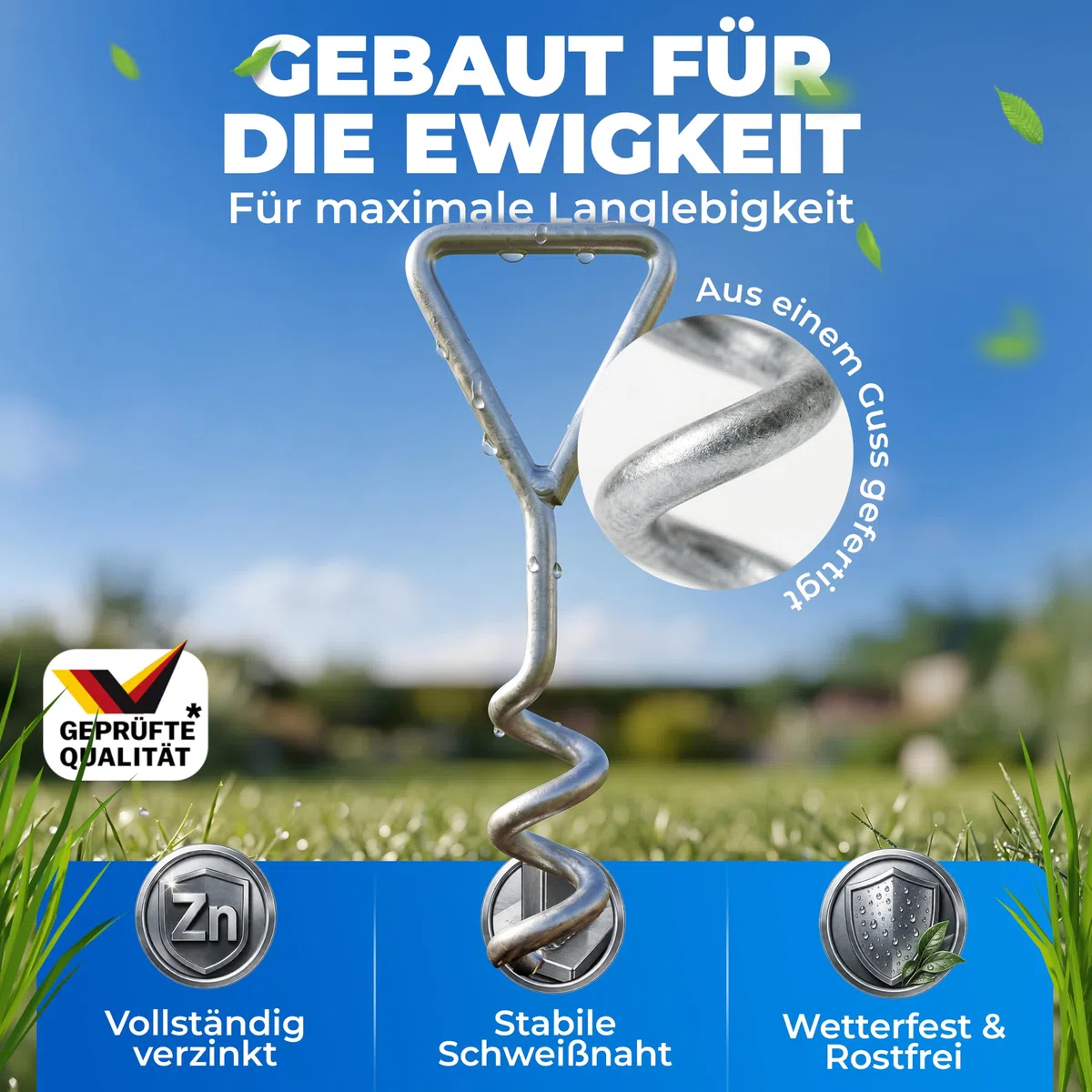 Monzana Piquets d'ancrage Spirales Sangles de Serrage Kit ancrage résistance 900kg Acier Inoxydable Fixations pour Trampoline Sécurité Gris