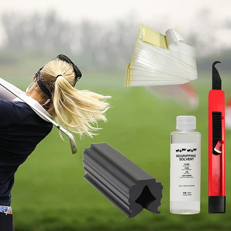 Kit de préhension de golf, kit de reprise de golf avec 15 rubans adhésifs et pince étau, crochet et lame solvant, pour les pilotes de golf, les cales, les fers et la
