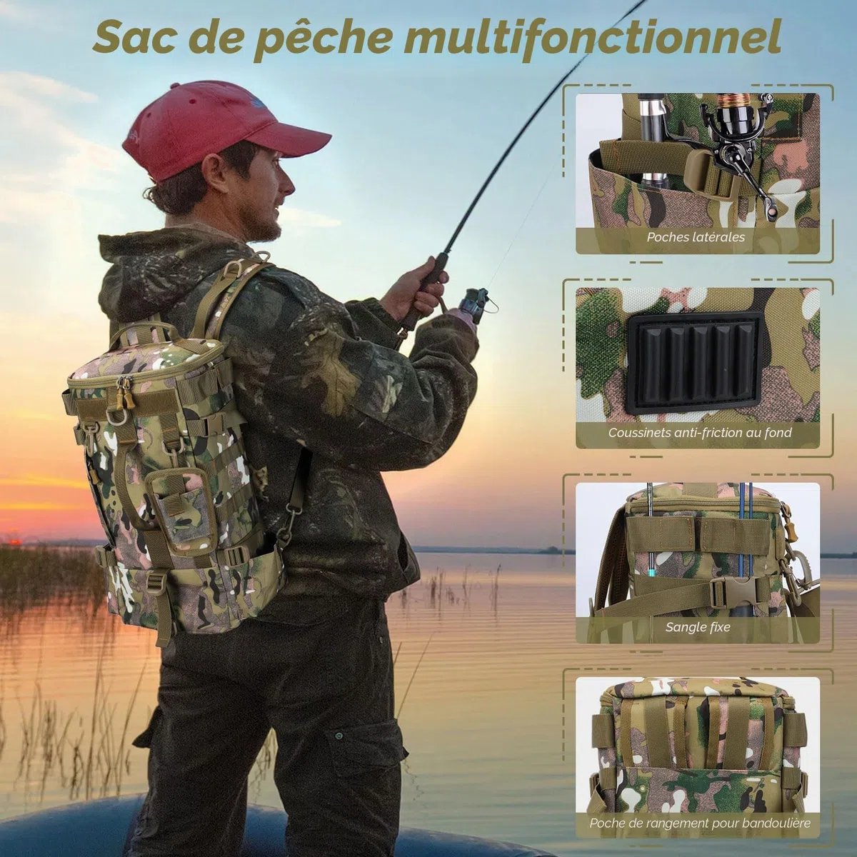 Sac à dos imperméable pour Matériel de pêche, Sac à bandoulière militaire et randonnée