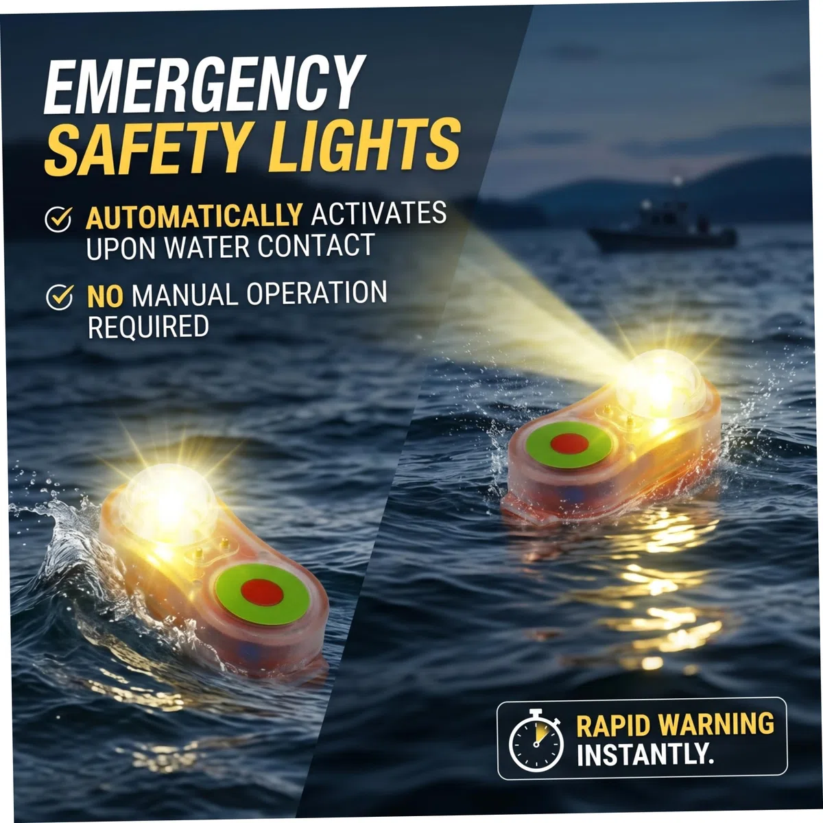 Lumière de Gilet de Sauvetage 2 pièces, lumières stroboscopiques d'urgence pour Gilet Sauvetage Haute visibilité, lumières sécurité plongée activées par l'eau, autonomie Plus 8 Heure
