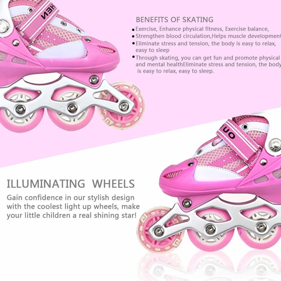 Rollers en Ligne Enfant, Rollers en Ligne Garcon&Fille, Rollers en Ligne Ajustable Taille Réglable (Taille 35-38) ABEC 7, Roller Enfant 4 Roues