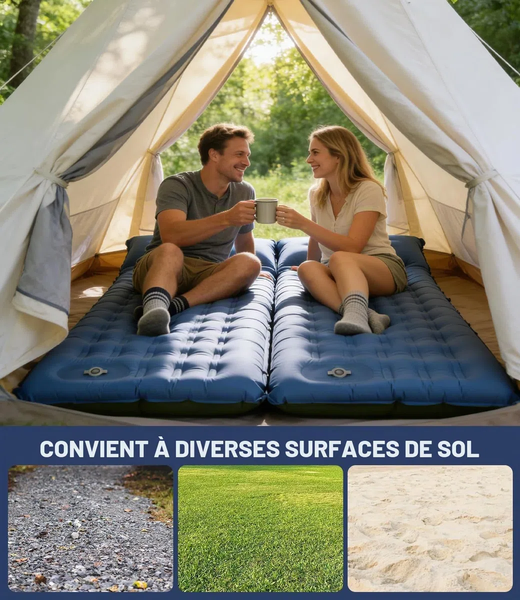 Matelas de Camping Gonflable Ultraléger, Gonflable Matelas Camping Simple avec Oreiller, Pompe à Pied Intégrée, Camping Matériel Portable pour Plage, Voyage, Randonnée