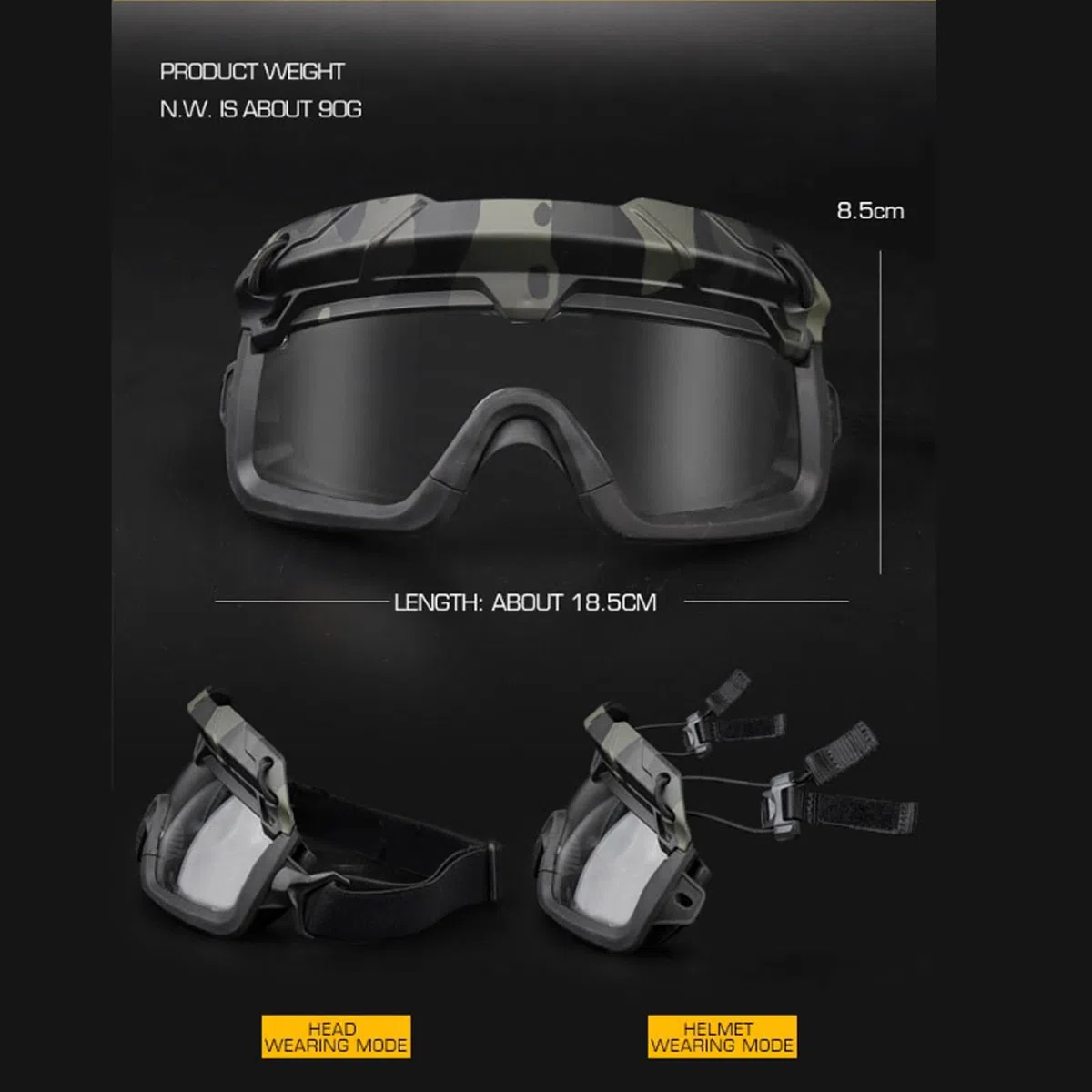 Lunettes Airsoft Split à Deux Modes, Accessoires Tactiques pour Casque à Fixation Rapide, pour Équipement de Chasse Fixation par Clip sur Rail