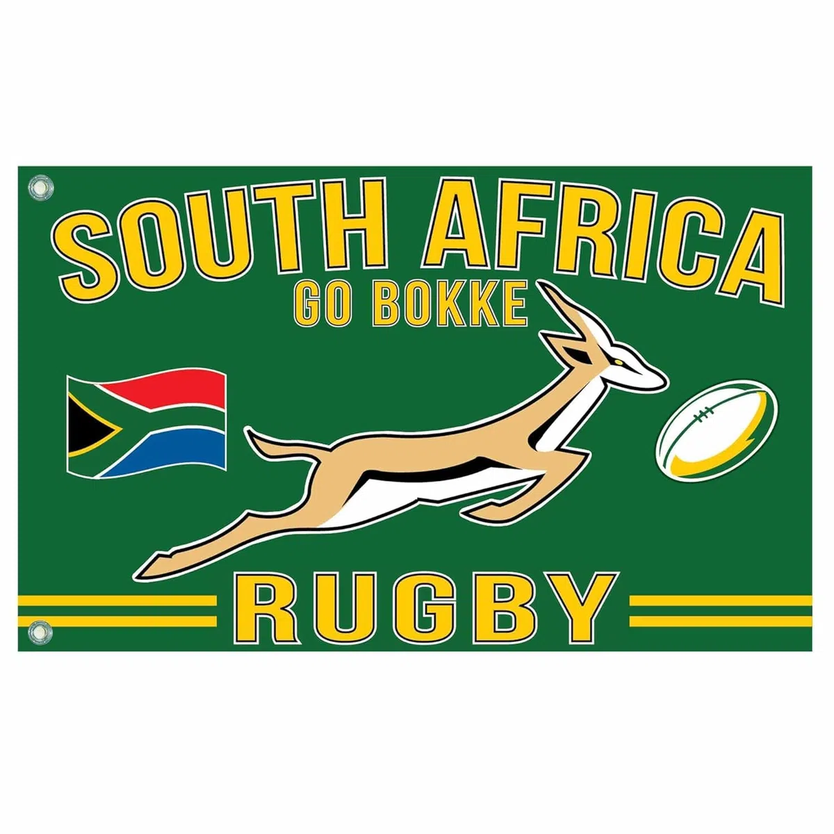 Drapeau géant de rugby de l'Afrique du Sud, bannière de rugby Springboks Go Bokke, drapeau de l'Afrique du Sud Go Bokke – 152 x 93 cm