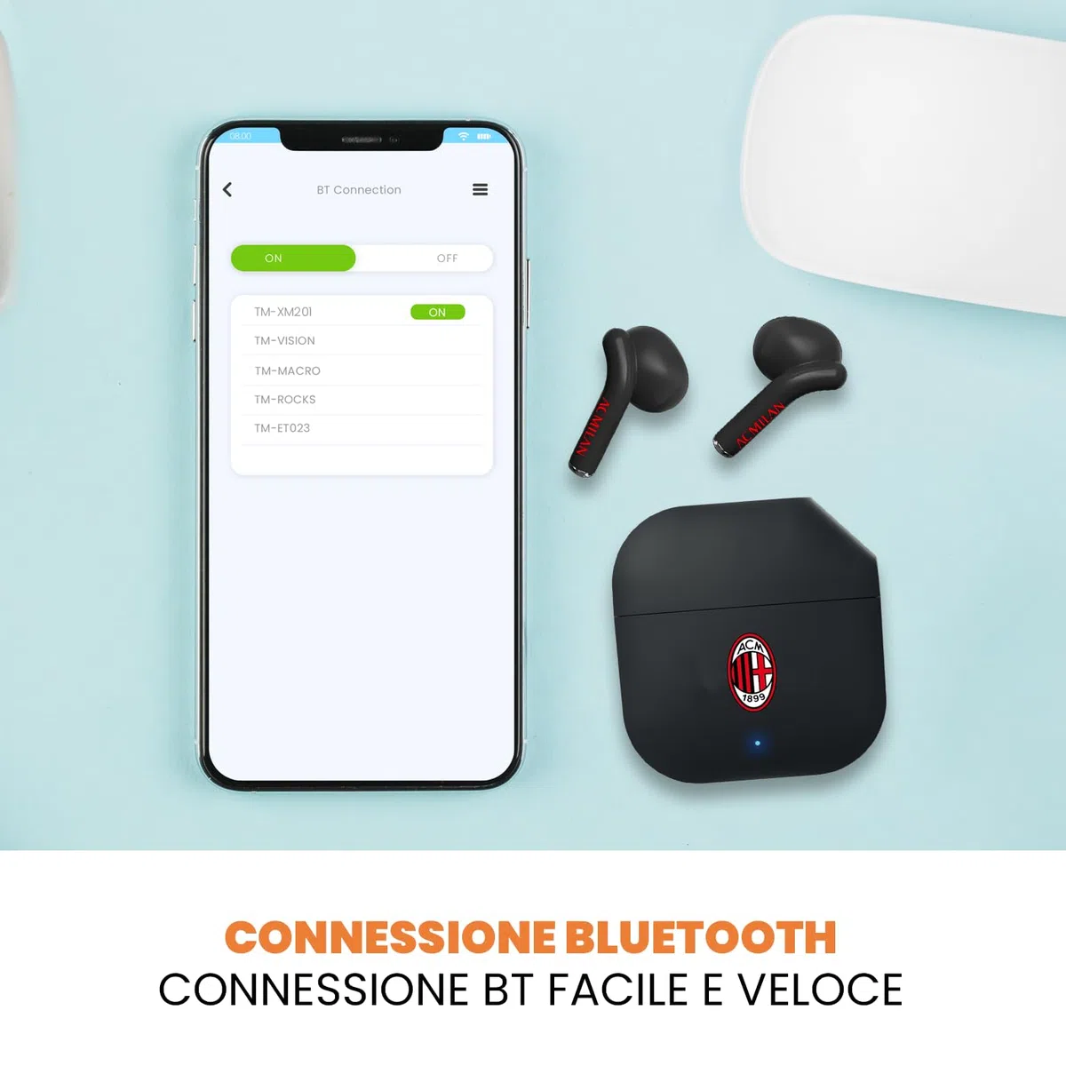 TECHMADE AC Milan Écouteurs Officiels Sans Fil Casque Sans Fil - Écouteurs Intra-auriculaires avec Boîtier de Charge - Compatibles avec Smartphone/Tablette/PC (Produit Officiel)
