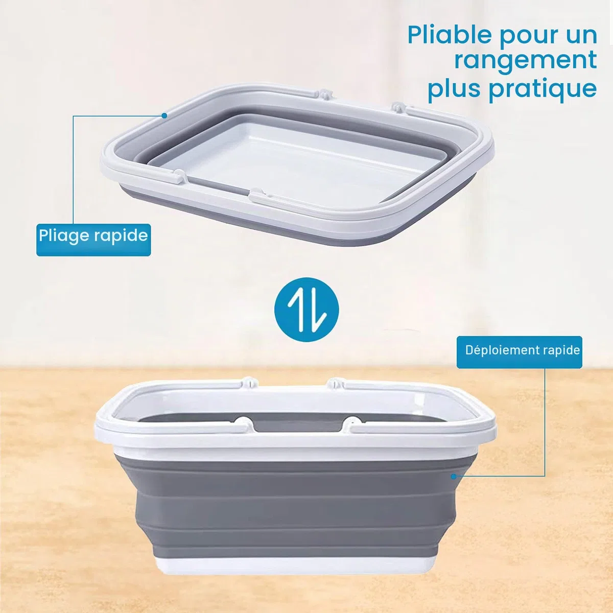 Bassine à vaisselle pliable de 12 L avec poignées - Lavabo portable pour camping, voyage, cuisine et caravane - Récipient de rangement peu encombrant
