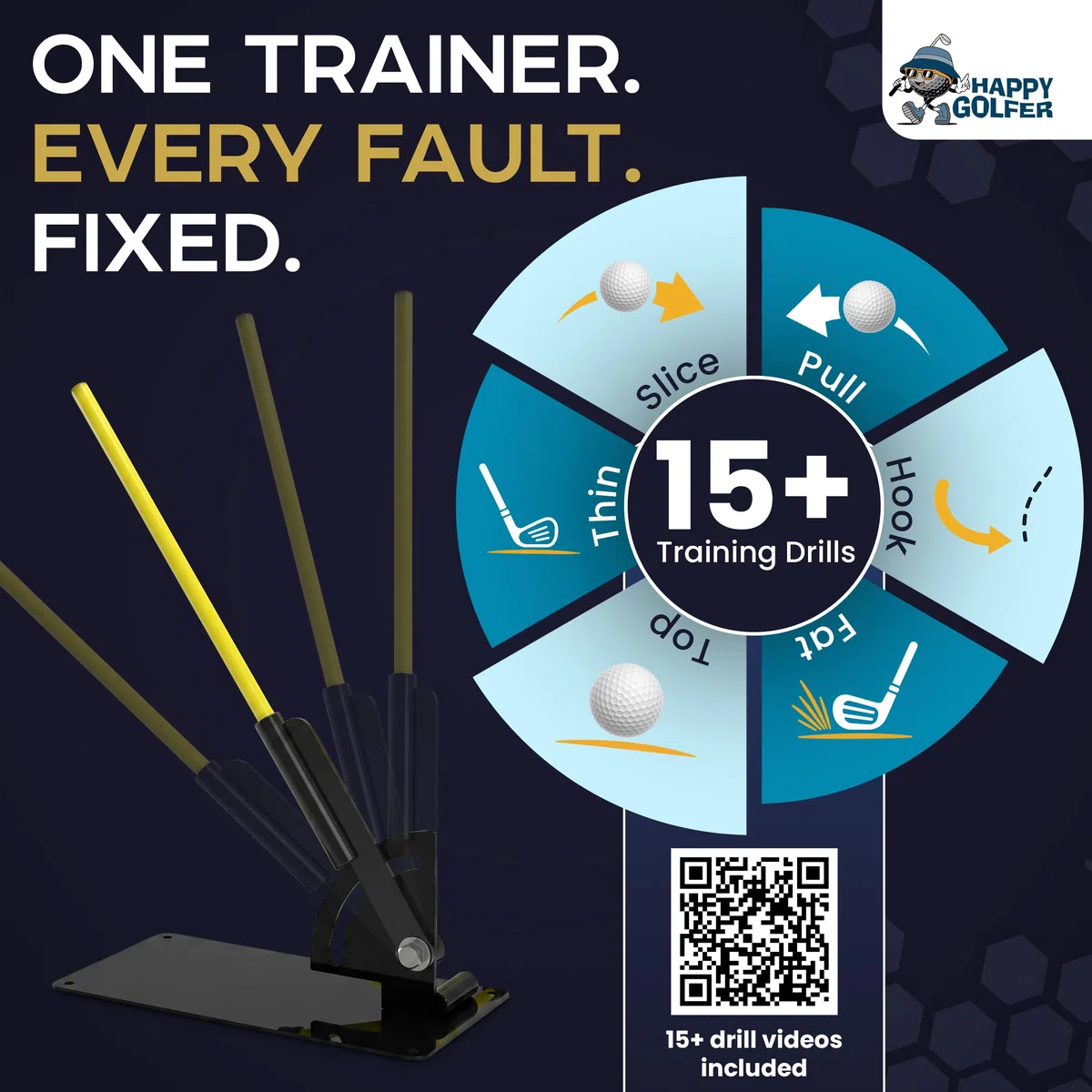 Happy Golfer Entraîneur de swing de golf pour avion de swing et alignement | Plaque avec deux bâtons d'alignement | Pour perfectionner votre swing de golf avec plusieurs exercices d'entraînement |