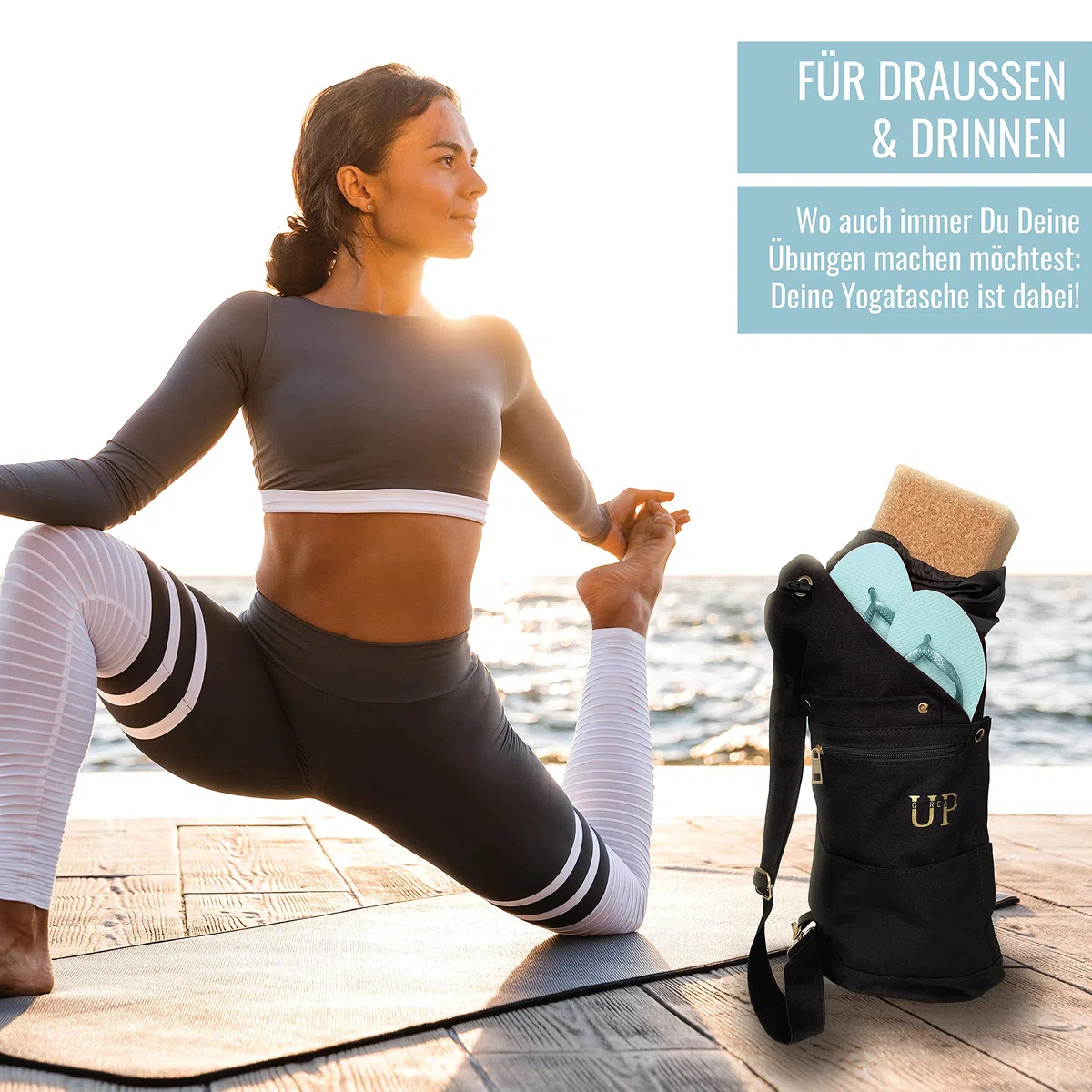 UP GREAT Sac à Dos XXL pour Tapis et Accessoires de Yoga en Toile de Coton - Cadeau d'Anniversaire