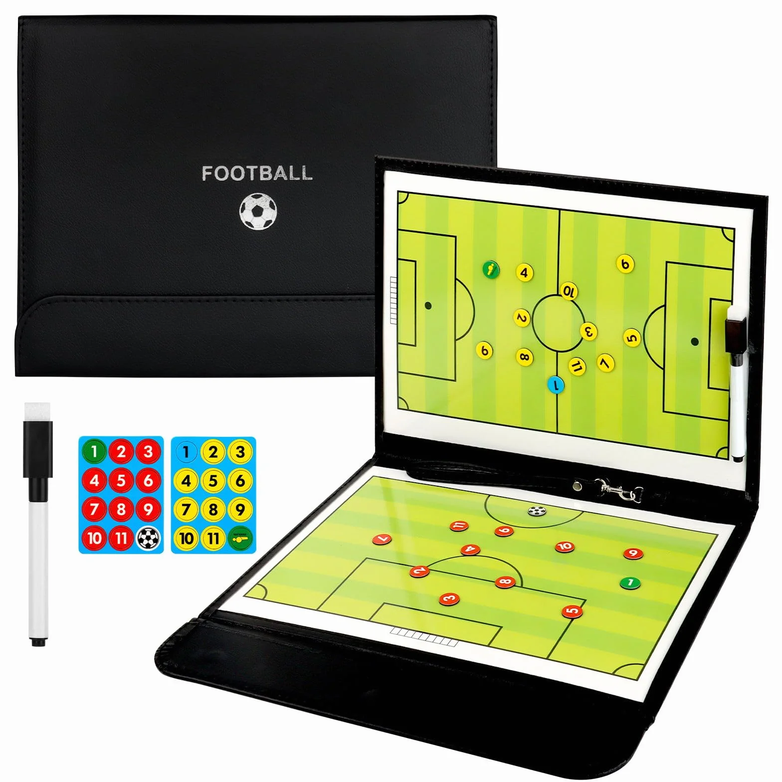 KEWUZY Tableau Tactique Football, Entraîneur de Football Tableau Magnétique, Entraîneur Board, avec Marqueur et Aimants, pour Entraîner de Football Compétition