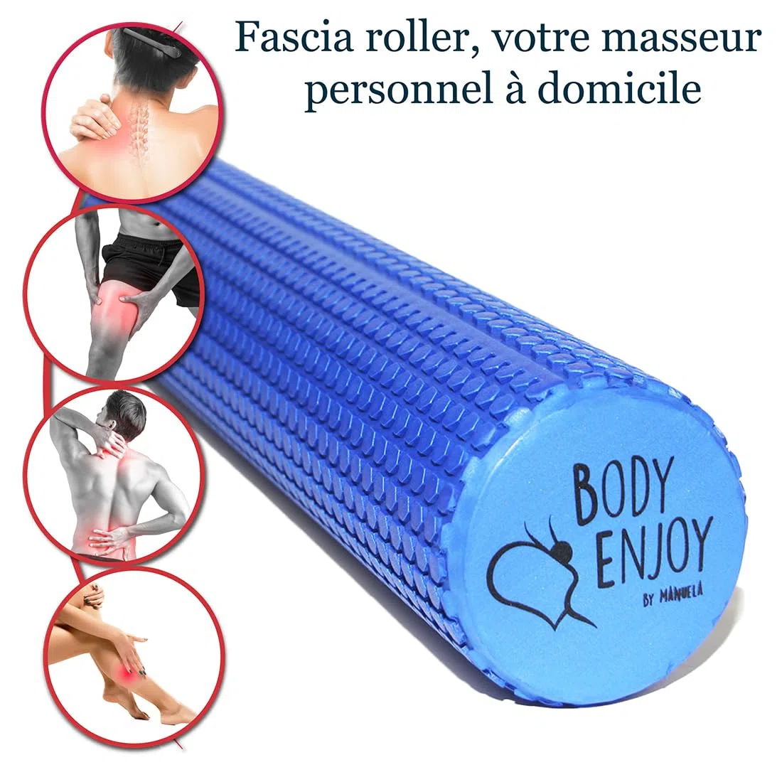 Rouleau de fascias moyen pour les secousses de la colonne vertébrale – Redresseur de dos Ø 9,5 cm x 43 cm (bleu océan), yoga Pilates et fascias Roller pour traitement des points de déclenchement