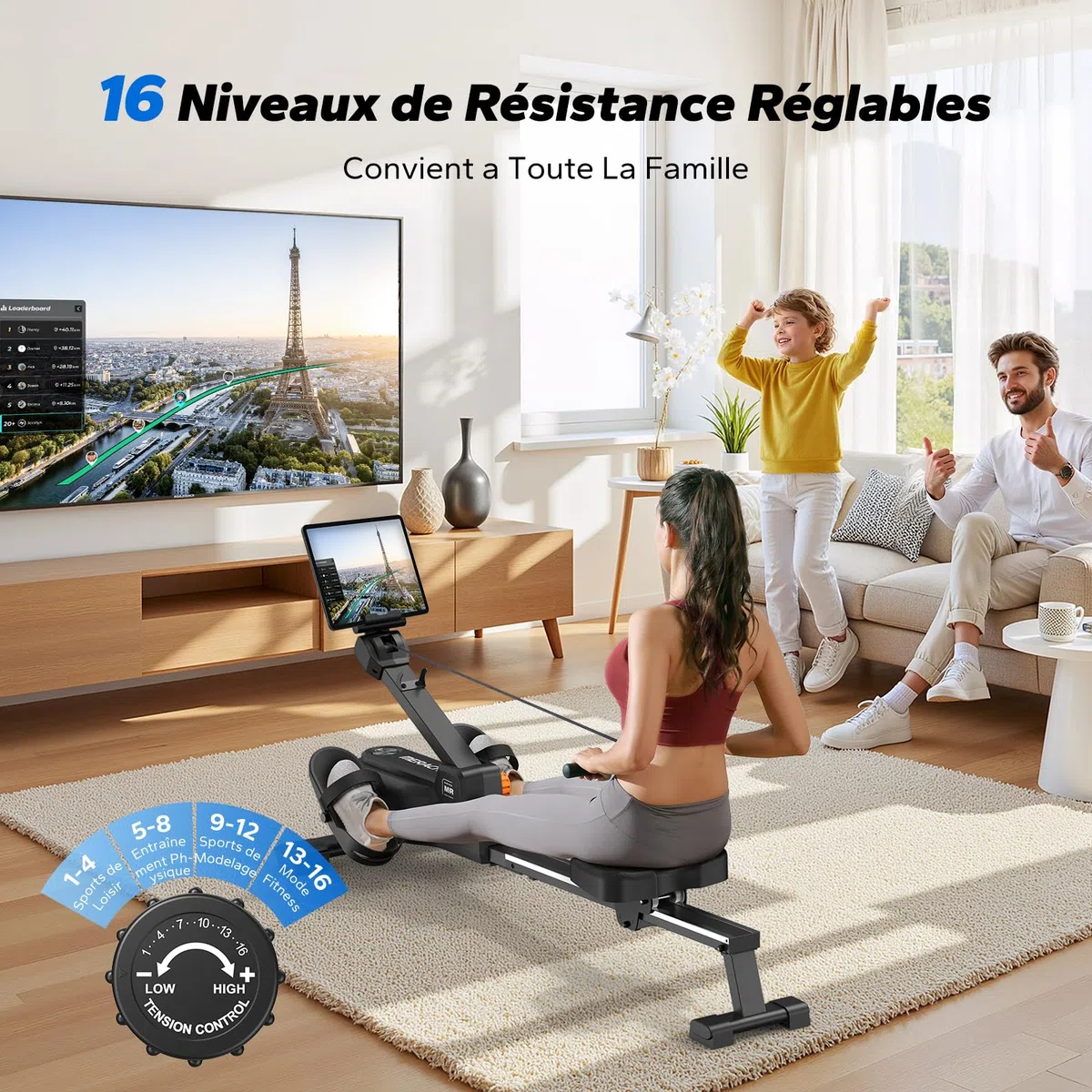 MERACH Rameur D'appartement avec Carte Interactive Exclusive de l' APP et Jeux, Apparence Semblable à Un Requin, Expérience de Rame Intense, Gain de Place, Adapté à L'entraînement du Corps Entier