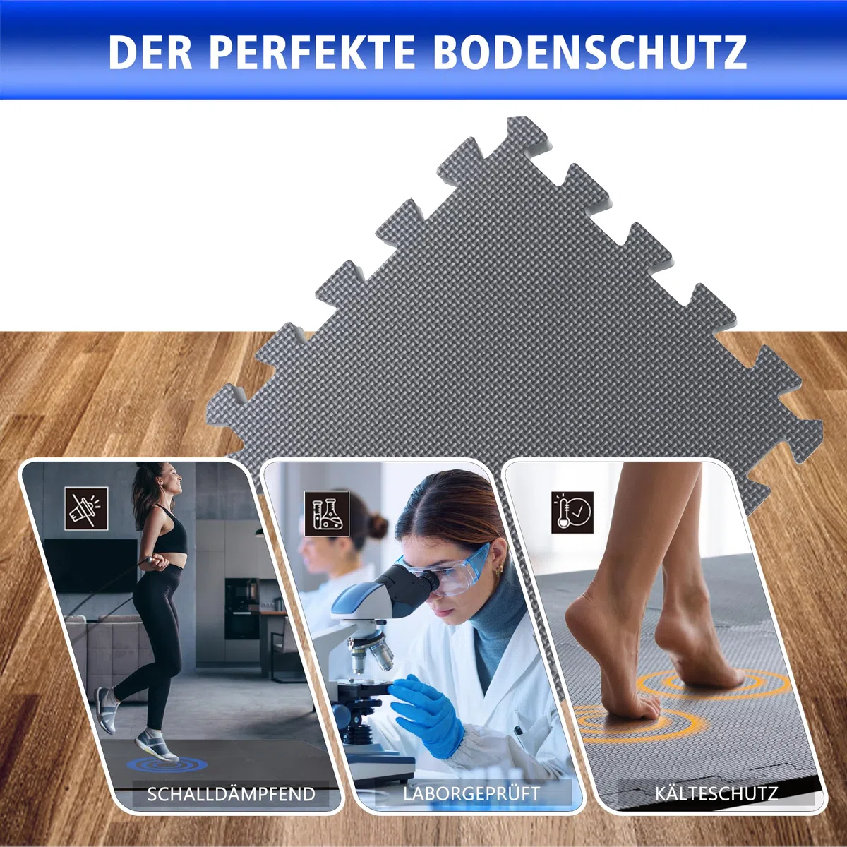 Tapis Puzzle EVA – Tapis de Sol Sport Anti Bruit & Antidérapant – Dalles Clipsables 30x30x1cm | 18 pièces + Bordures | Protection Sol Fitness, Garage, Maison | Gris | 1,66m²