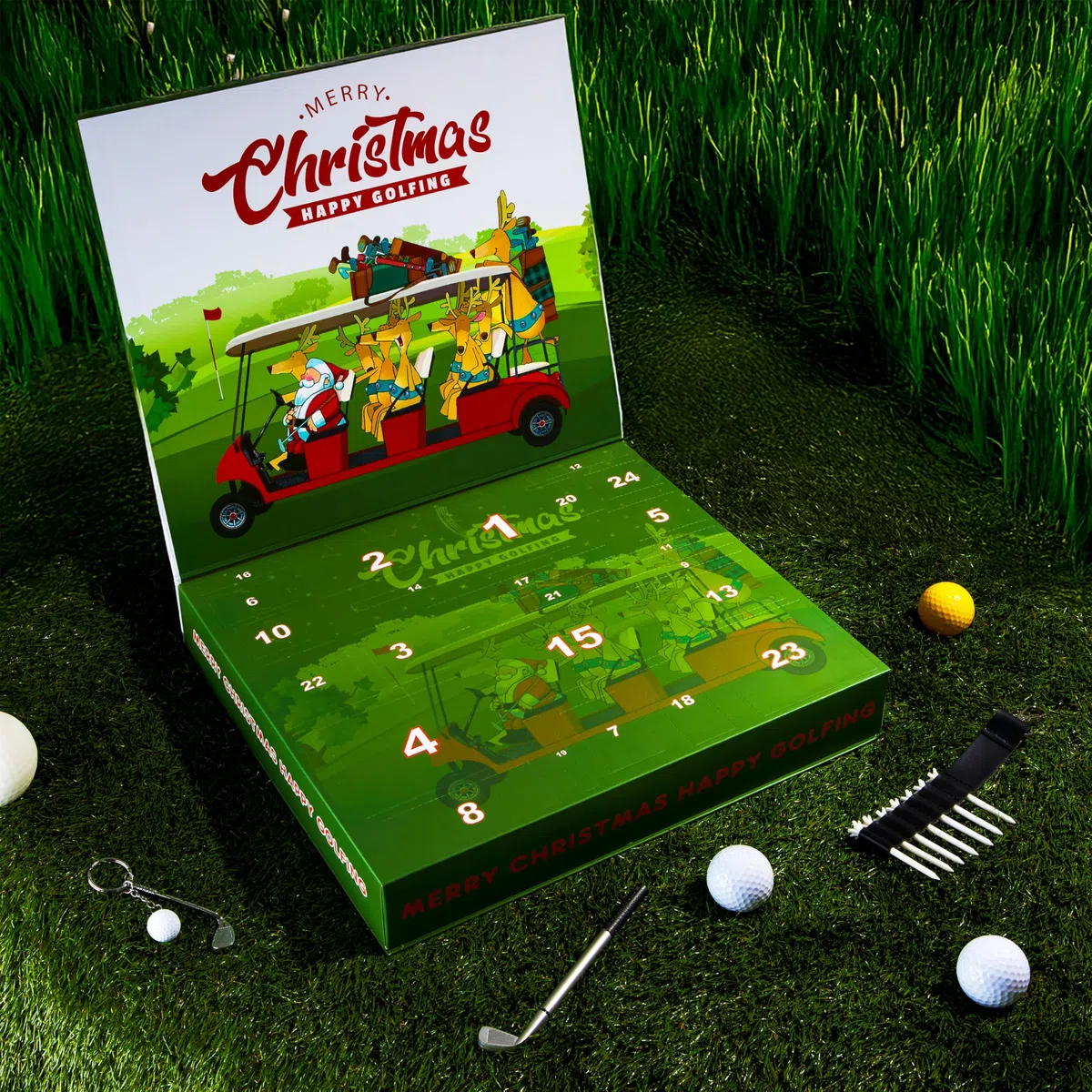 KreativeKraft Calendrier de l'Avent 2025 pour Golfeurs Calendrier Compte à Rebours Noel 24 Accessoires Golf Chaussettes Serviette Cadeau Homme