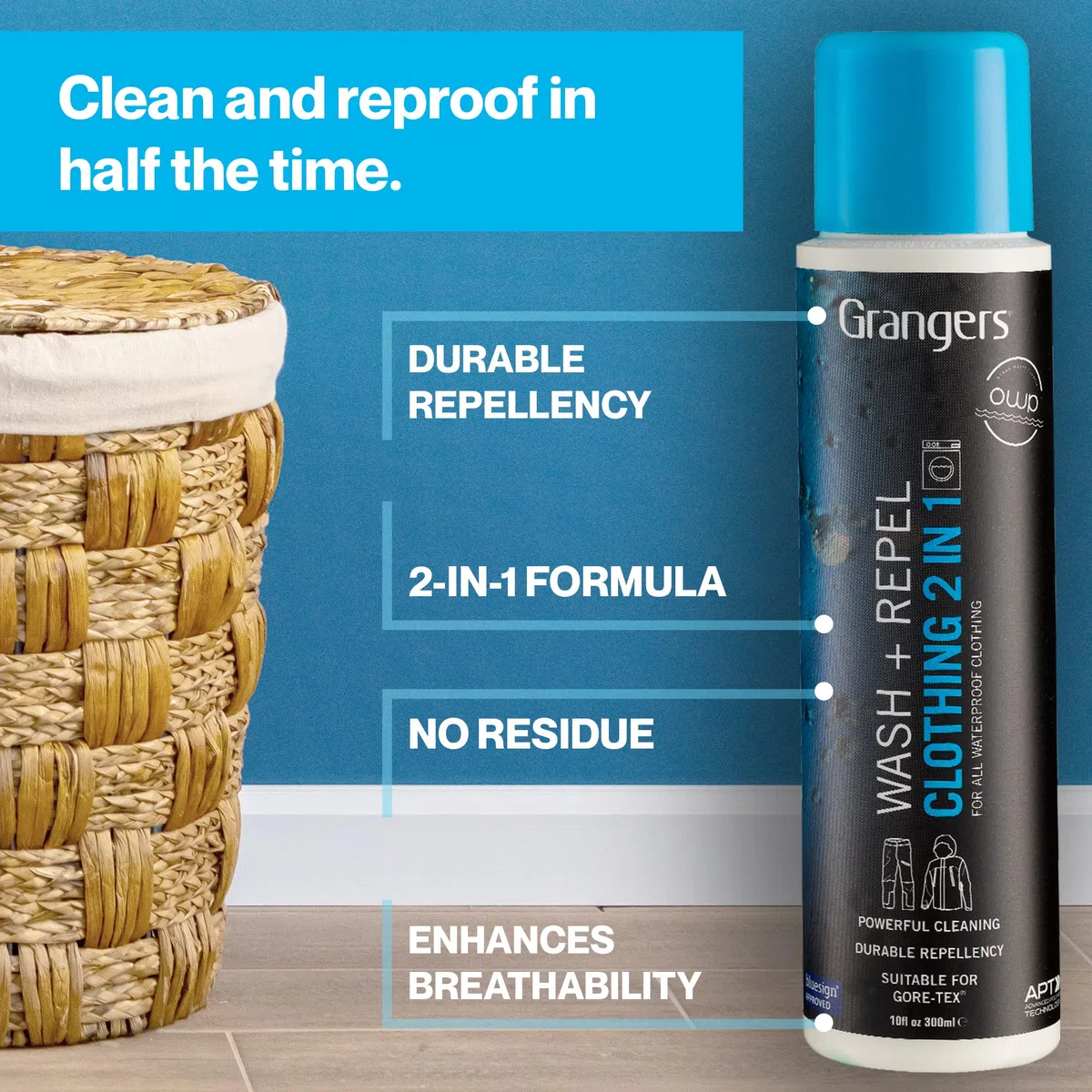 Grangers Wash + Repel Clothing 2 in 1, Lessive Vêtements Techniques