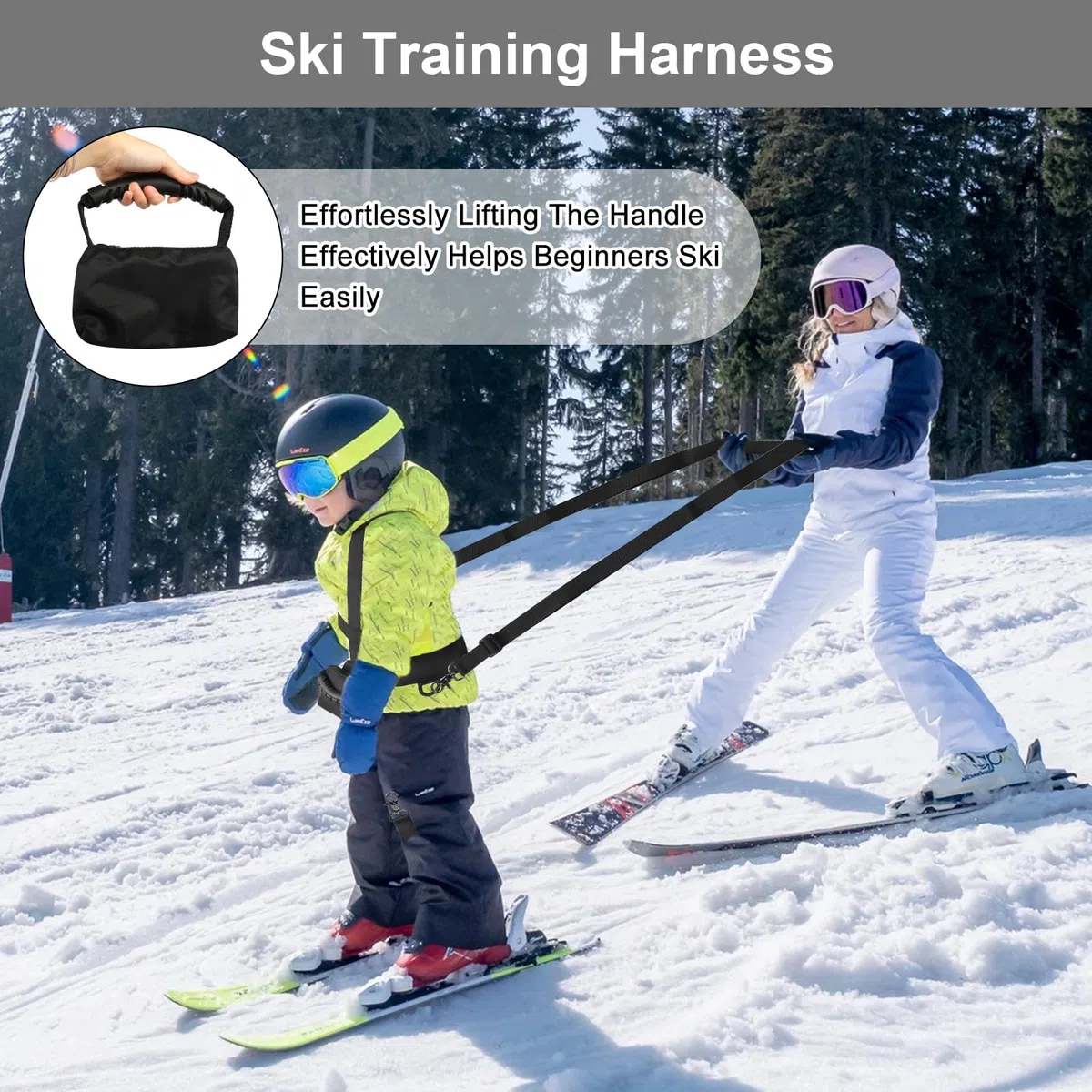 Sangle de ski pour enfant - Aide au transport - Avec laisse amovible et sac réglable - Sangle d'épaule de ski - Accessoire de ski pour débutants