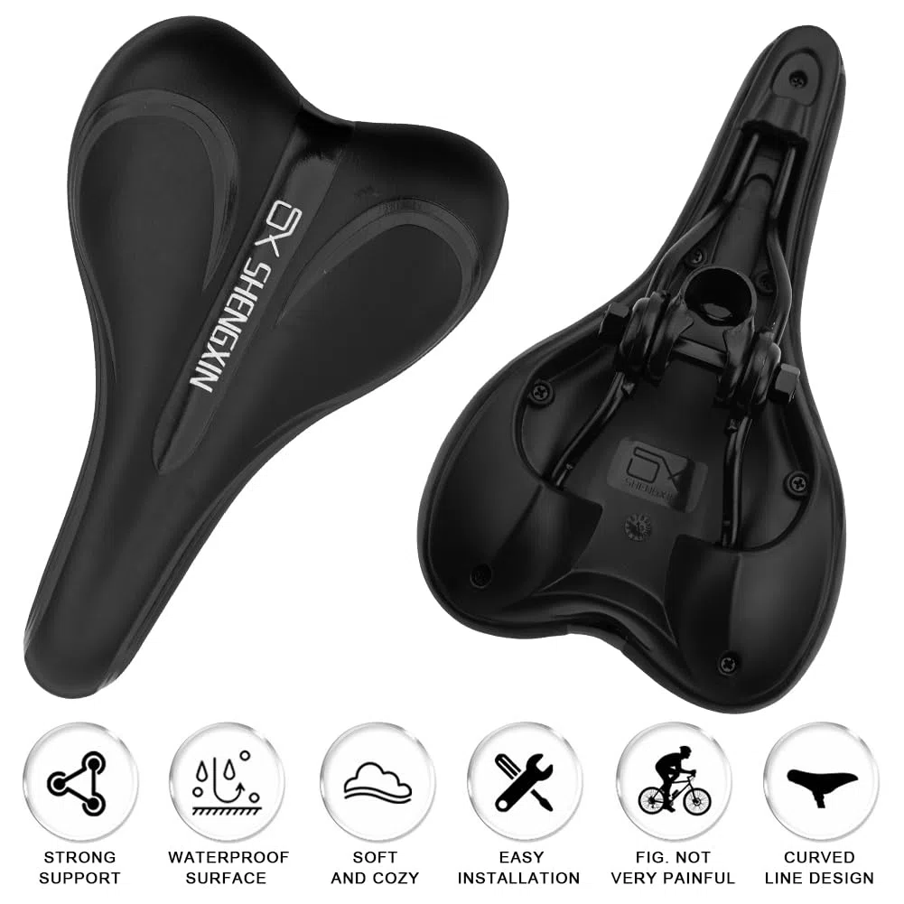 Bike Seat, Sponge Bicycle Seat, Mountain Bike Saddle Waterproof, PU Leather Cycling Saddle, Slender Bicycle Saddle for Mountain Bike, Folding Bike, Road Bike, Spinning Bike, Exercise Bikes