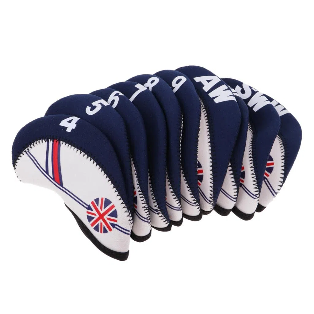 F Fityle 10pcs Golf Club Head Cover Wedge Iron Protective Headcover The Union Jack - Beige + Bleu Foncé, 14cmx6.1cm