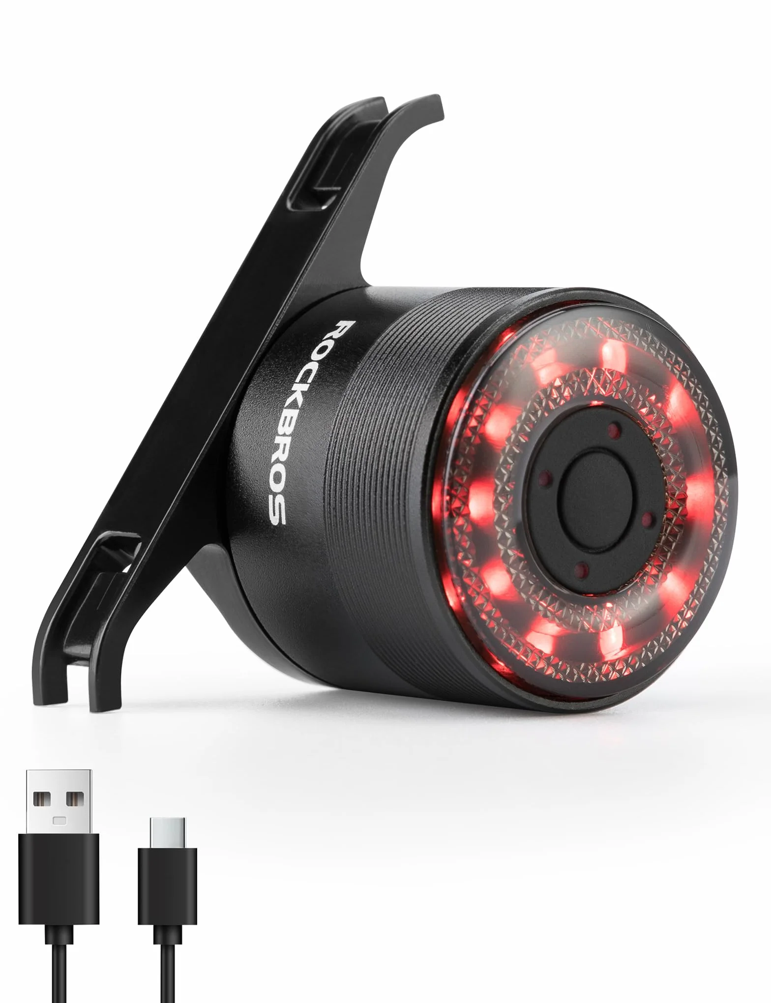 ROCKBROS Feu Arrière Vélo RGB LED 5 Modes, Lumière Arrière USB-C Rechargeable 300mAh IPX5 Étanche, Éclairage 7 Couleurs avec Double Fixation Selle/Tige pour VTT et Route