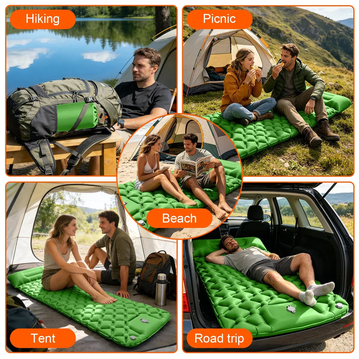 Matelas de Camping Autogonflant Ultraléger, avec Oreiller et Pompe à Pied Intégrée, Imperméable Antidérapant Compact Pliable Matelas Pneumatique, Idéal pour Randonnée, Festival et Voyages