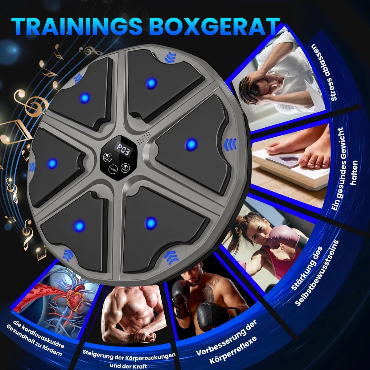 Music Boxing Machine à musique électronique LED avec gants de boxe, 9 modes de vitesse et mode de comptage Prise en charge Bluetooth, cadeau pour adultes et enfants Exercise