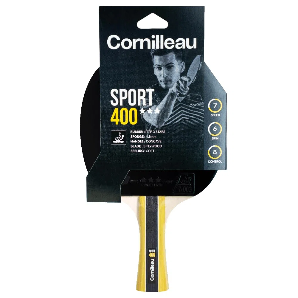 CORNILLEAU - Sport 400 - Raquette de ping Pong d'intérieur Polyvalente - revêtement ITTF 3 étoiles
