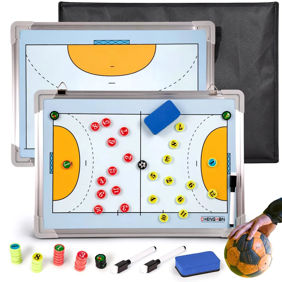 RoseFlower Tableau Tactique Handball, Tableau Magnétique Handball, Plaquette Handball Coach avec Stylo Aimants, Plaquette Entraineur Handball Tableau Coach pour l'entraînement et Les Compétitions