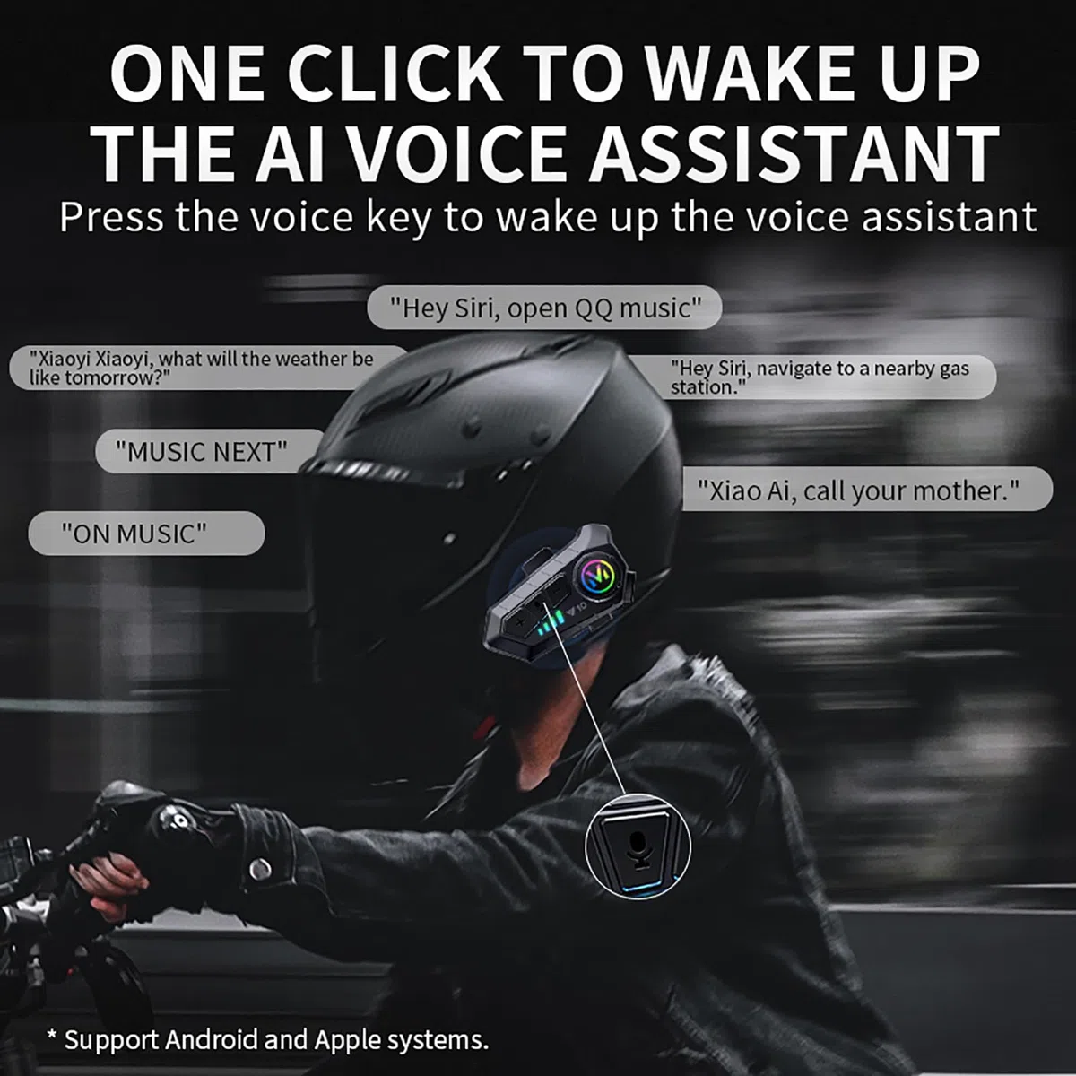 Casque Moto Bluetooth Casque de Ski Antibruit Stéréo Musique Réponse Automatique ipx6 Étanche Réponse Automatique Smart Noise/Wake Up Siri 1000mAh