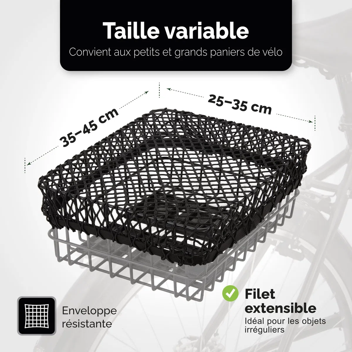 Filet à bagages pour vélo - Stable et flexible - Panier de sécurité et ordre en déplacement