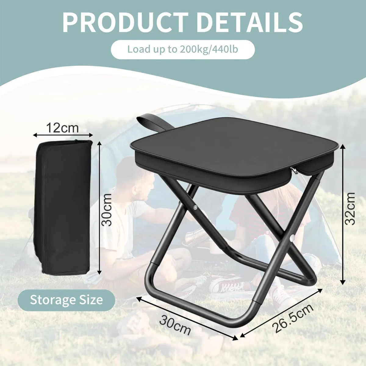 YeahBoom Lot de 2 Tabourets de Camping Pliants Portables,Tabouret de Camping Portable,Chaise de Camping Pliable,Siege de Peche,Tabouret Pliable,pour Voyage,Pêche,Pique-Nique,Barbecue