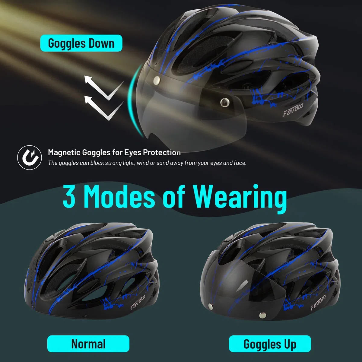 Favoto Casque de Vélo avec Visière Lumineuse - Casque Cyclisme Léger Respirante pour Adultes Hommes Femmes Technologie EPS Inmould Doublure Amovible Réglable