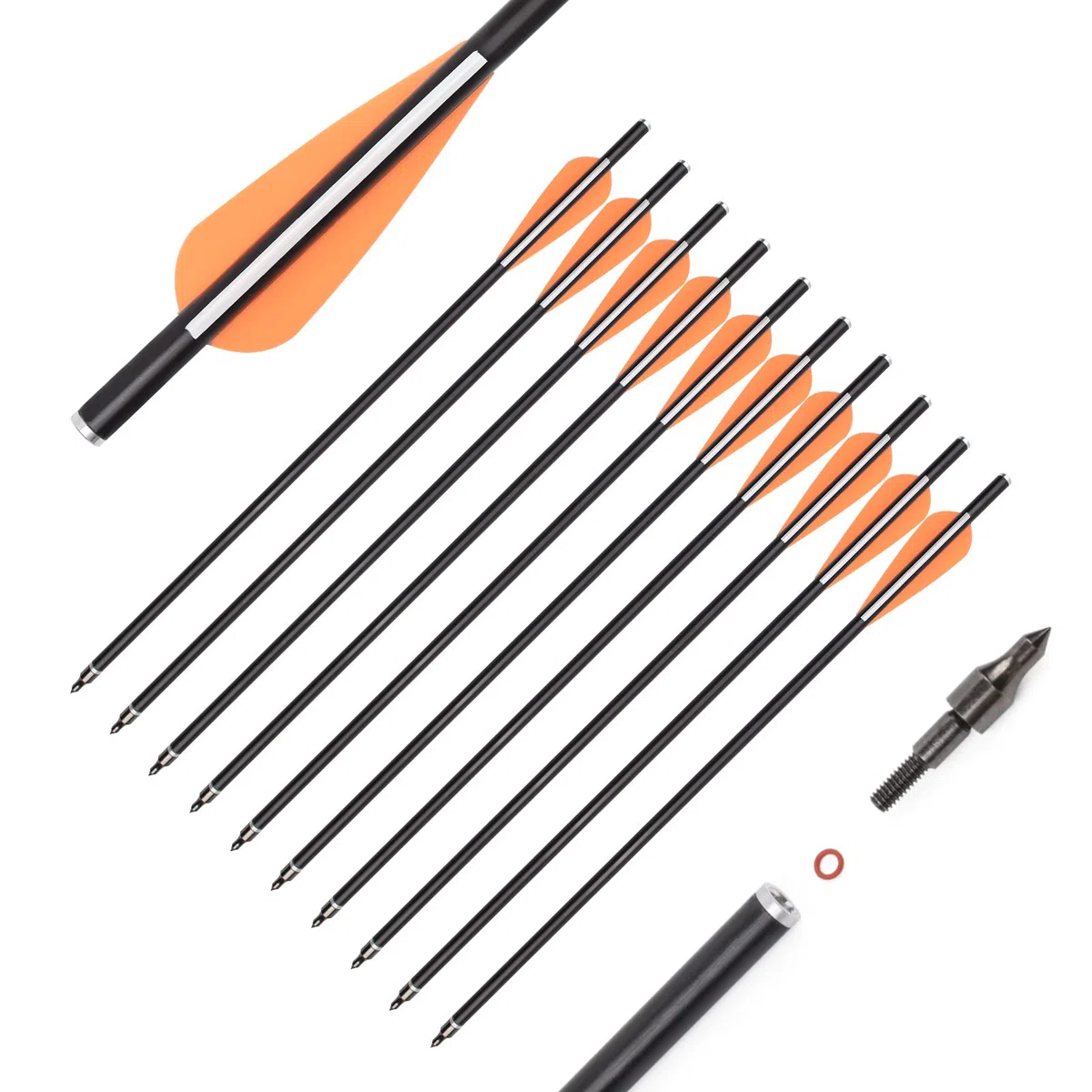 NIKA ARCHERY 12 Pièces Boulons d'arbalète Flèches en Fibre de Verre 14'' 16'' avec ailettes de 3 Pouces pour la Chasse à l'arbalète