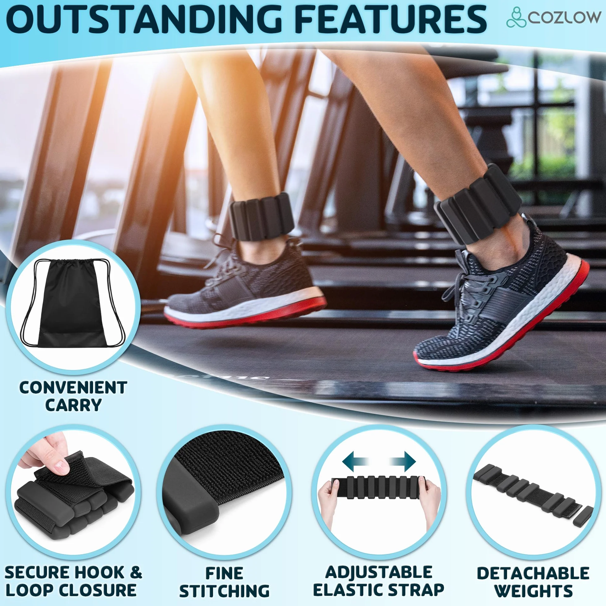 Cozlow - Poids de cheville + de poignet - pour hommes + femmes - 1 paire, différentes couleurs - Sangles d'entraînement réglables en silicone pour yoga, danse, course à pied + gym
