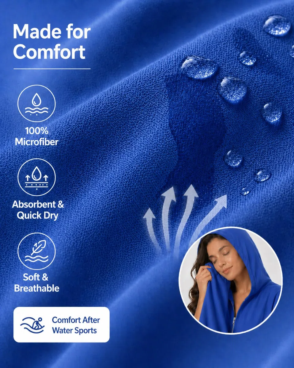 Morbuy Poncho de Bain Femme avec Capuche & Poches, Serviette de Surf en Microfibre à Séchage Rapide pour se Changer Idéales pour Plage, Camping, Natation