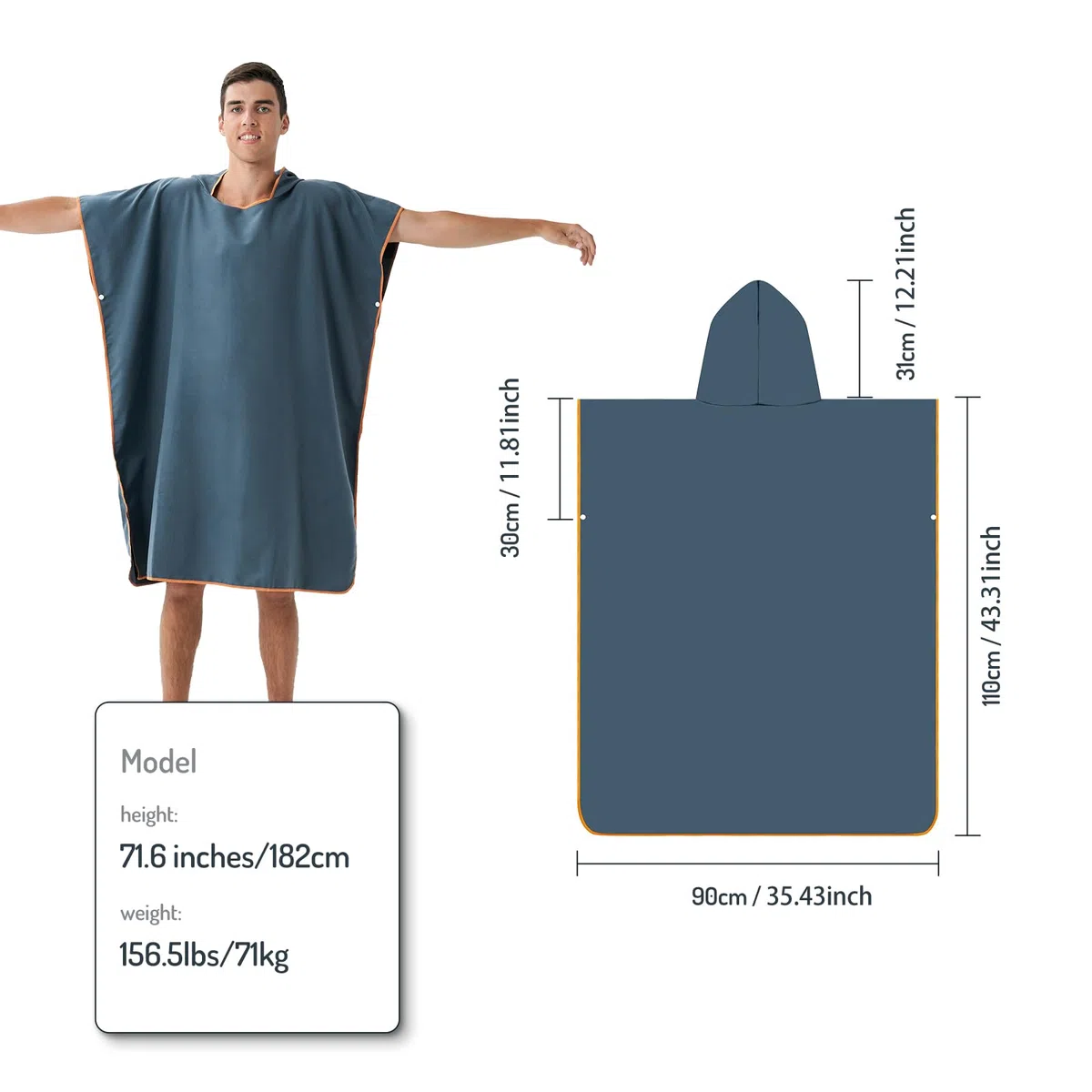 Adulte Microfibre Serviette de Plage Piscine Poncho Surf avec Capuchepour Hommes Femmes Été Surfant Camping Voyage, Bleu Marine