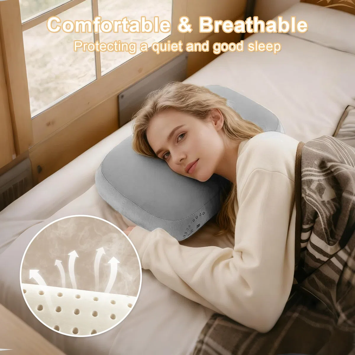 flintronic Oreiller de Camping, Coussin de Camping en Mousse à Mémoire de Forme, Oreiller de Voyage Ultra Léger et Ergonomique, pour Soutien du Cou, pour Randonnée, Voiture, Voyage, Avion - Gris