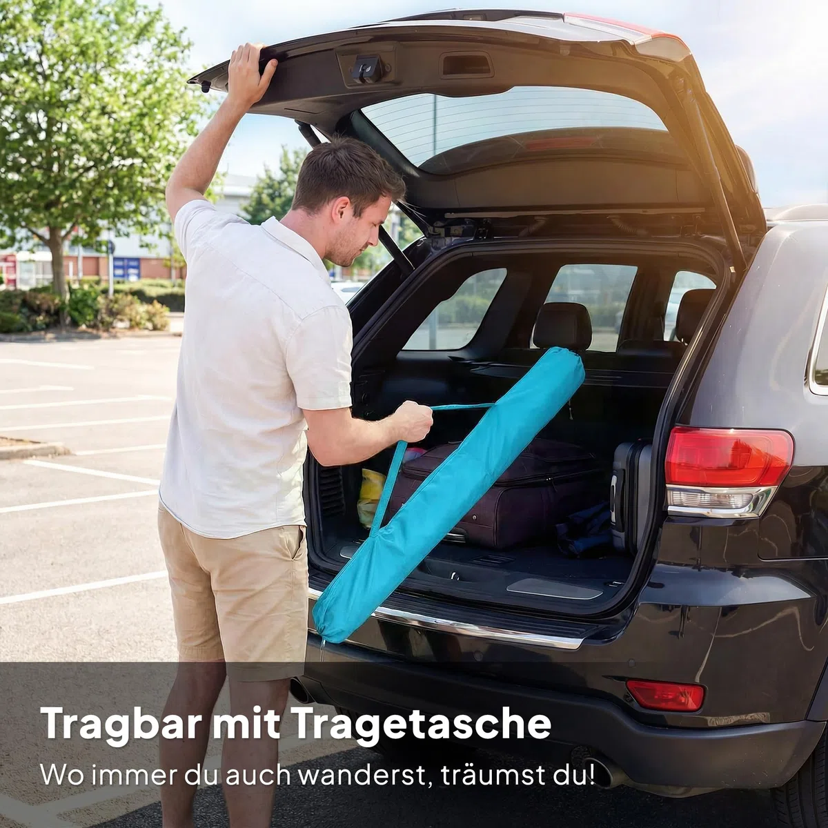 Outsunny Sonnenschirm Strand Ø150 cm Strandschirm mit Sonnenschutz wasserabweisend Balkon-Schirm mit Sandanker verstellbarer Neigung Tragetasche faltbar Gartenschirm für Reisen Strand Camping