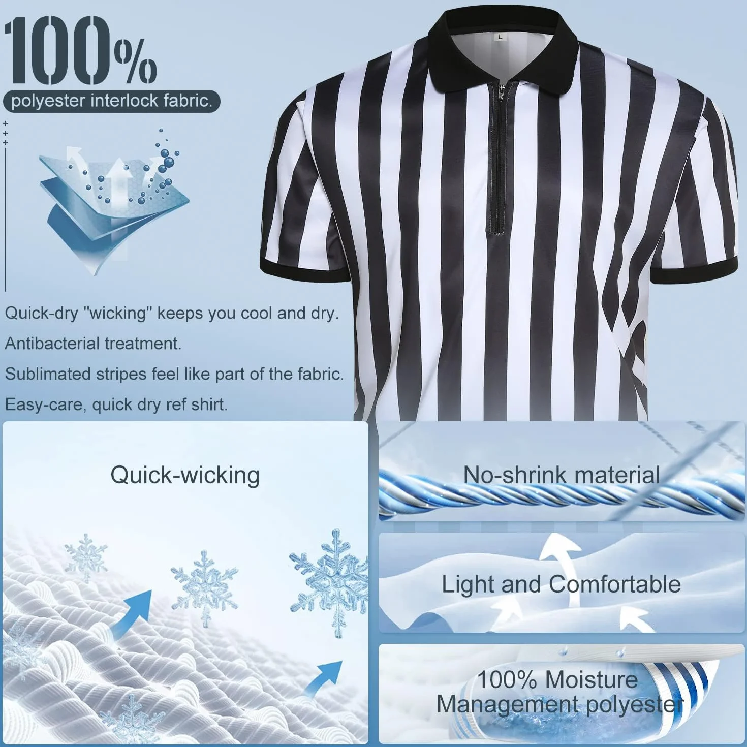 Maillot d'arbitre officiel officiel pour homme - Rayures noires et blanches - Col retourné - Pour basket-ball, football