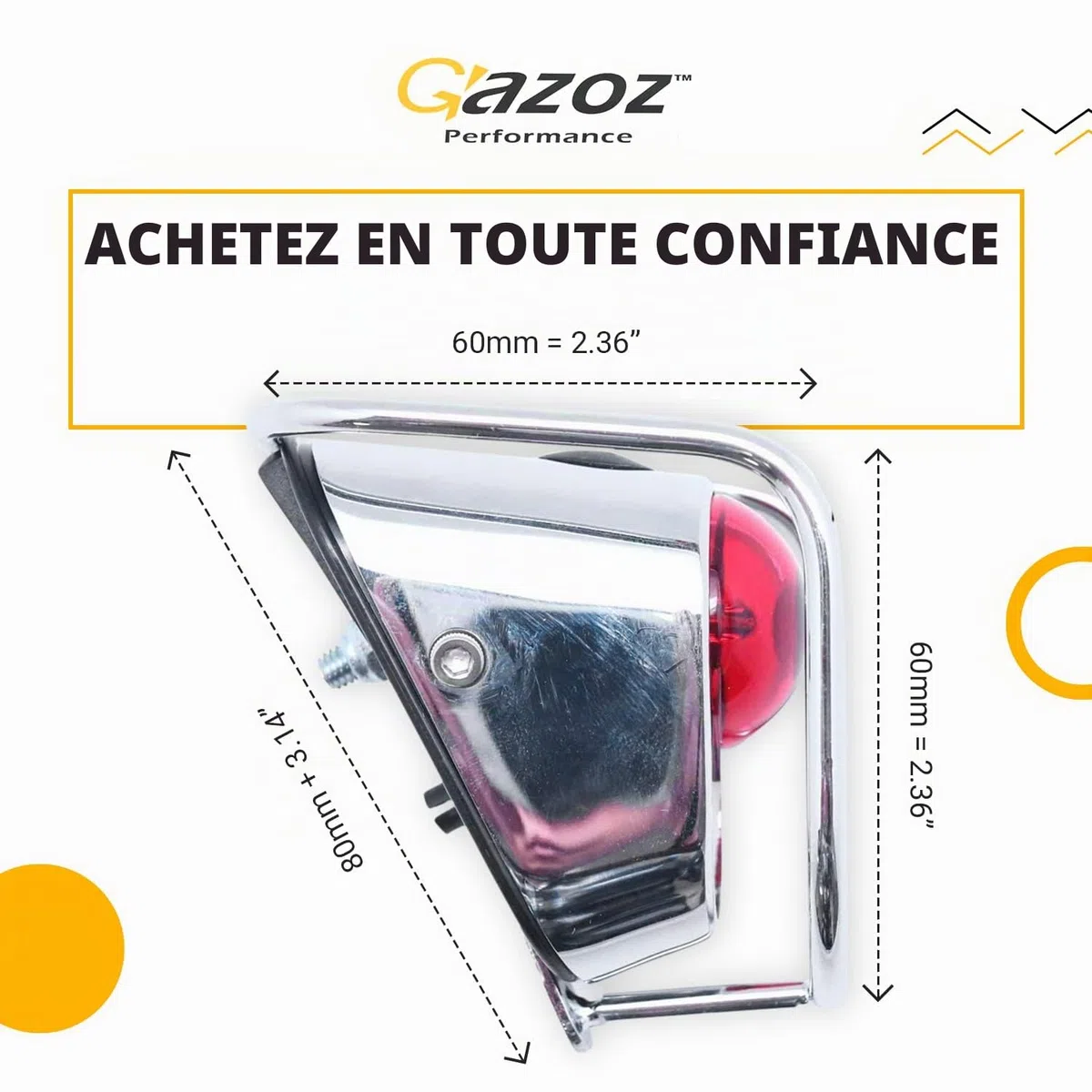 Feu arrière LED pour vélo, Lampe Vintage avec Aspect chromé - Accessoires de vélo de Tourisme Classique (LM-002)