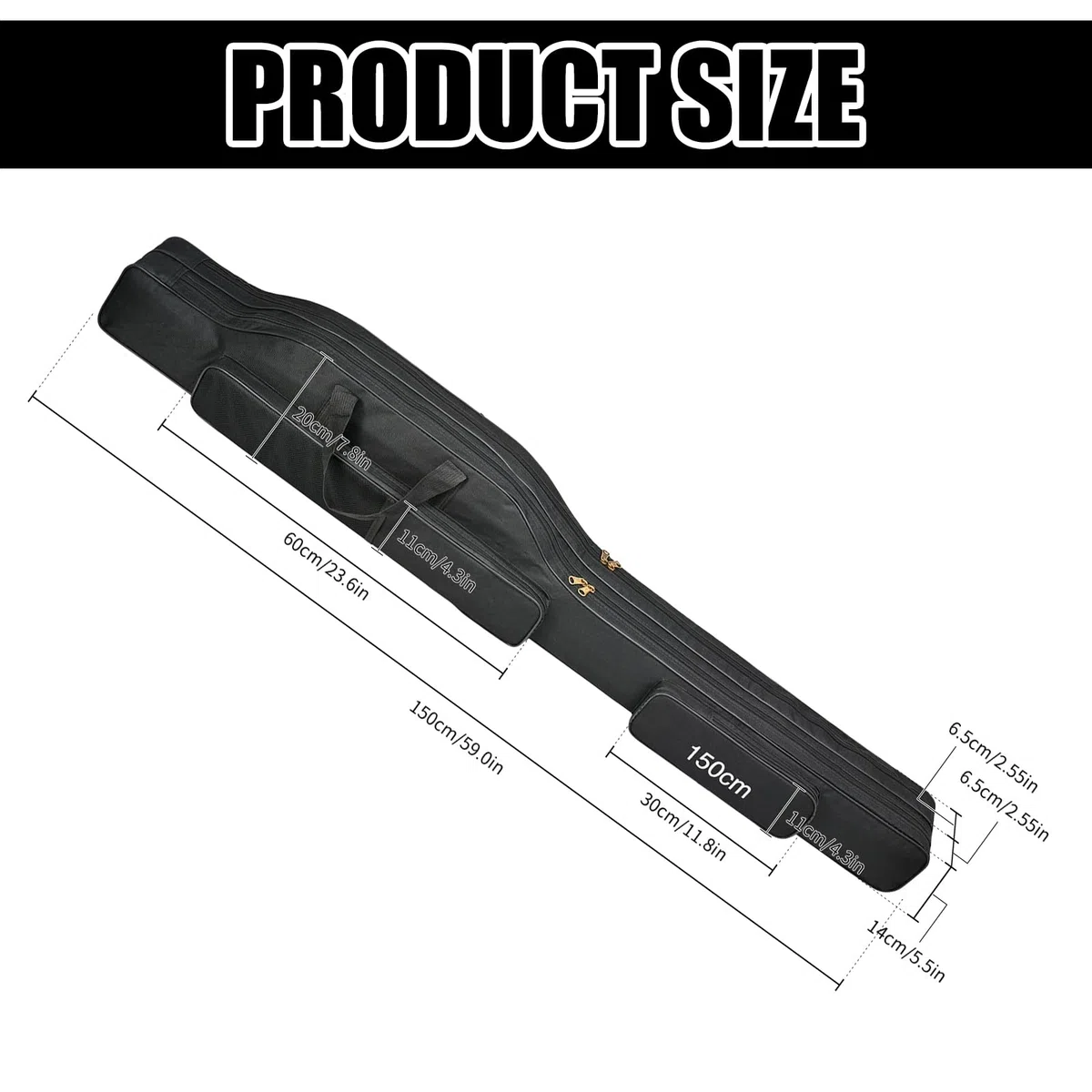 Fourreau Canne à Pêche 150 cm, Sac de Pêche 3 Couches, Housse pour Cannes à Pêche Portable Pliable, Sac Canne a Peche,Sac de Rangement pour Matériel de Pêche en Tissu Oxford