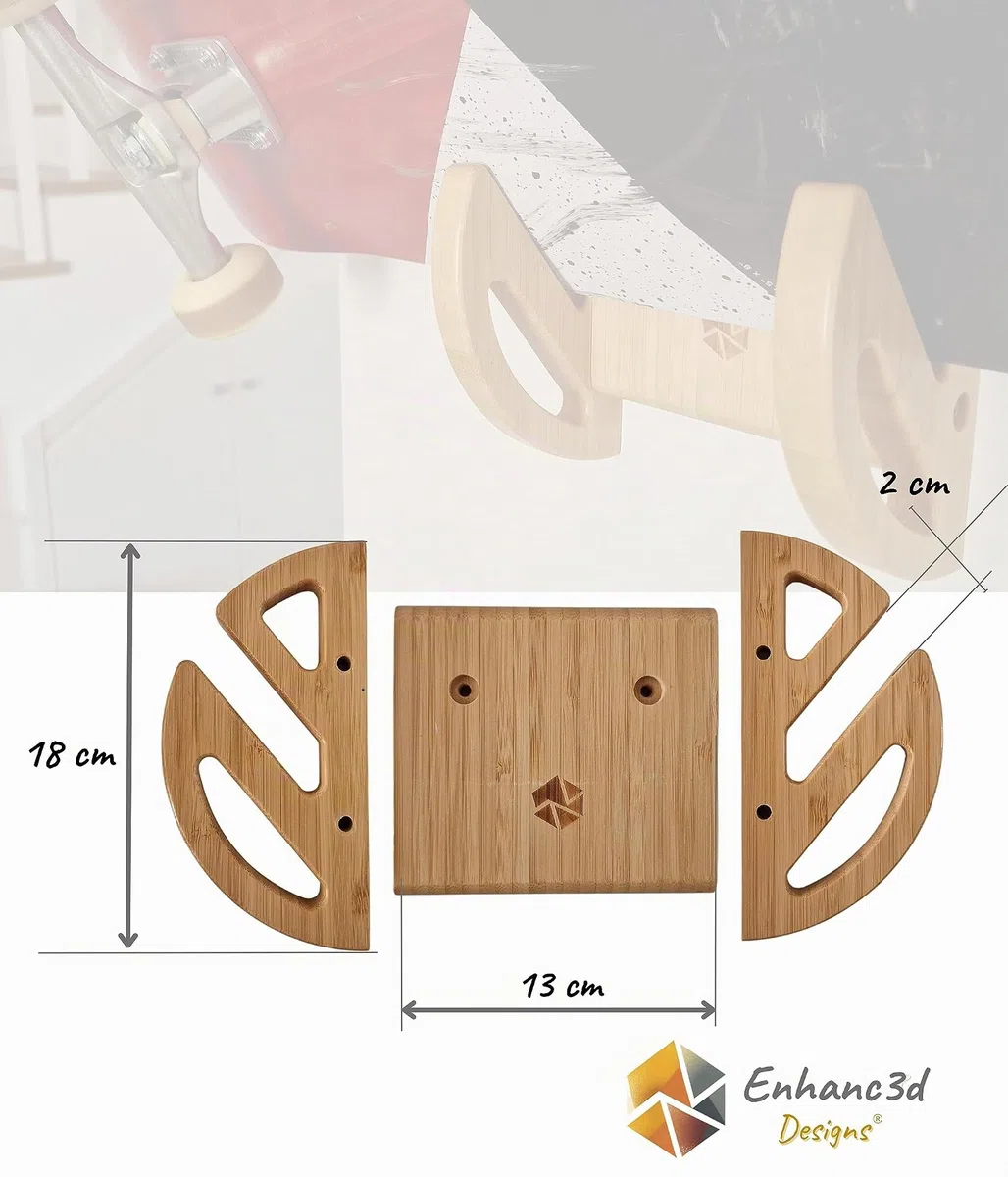 Support Skate mural en Bois de Bambou - Design moderne et robuste - Porte Skate Mural - Support mural Longboard - Conçu en Europe