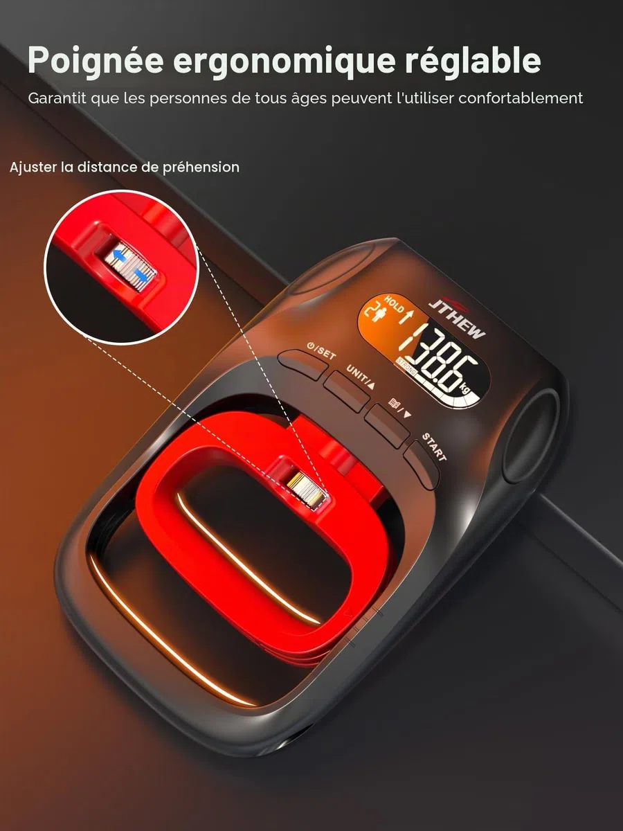 Testeur de Force de Préhension - Dynamomètre de Main Électronique de 180kg/400lbs & Renforceur de Préhension avec Résistance Réglable pour le Sport